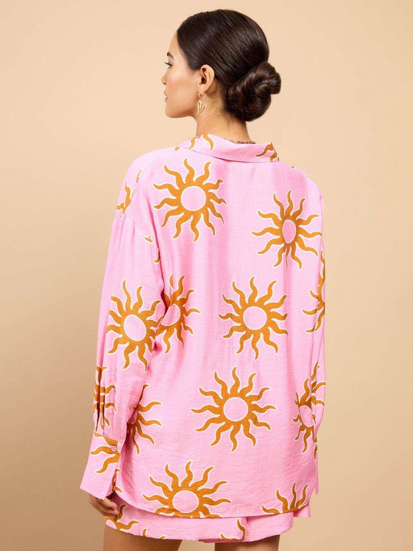 Image 2 of 5 of Little Mistress Anneliese Pink Sun Print Shirt Vicky Pattison Edit