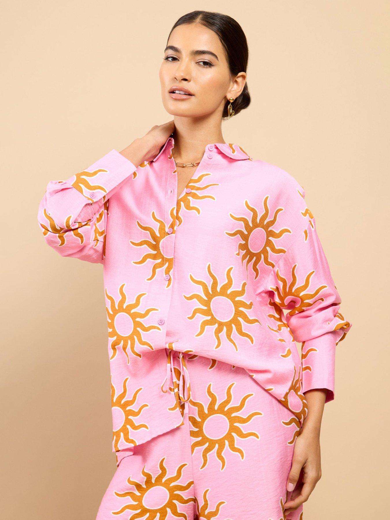 Image 3 of 5 of Little Mistress Anneliese Pink Sun Print Shirt Vicky Pattison Edit