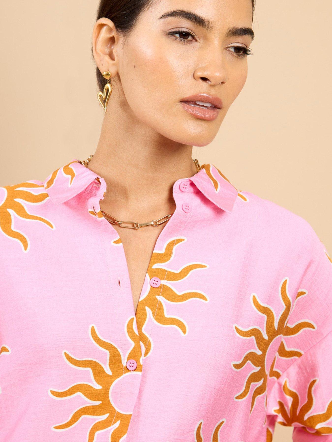 Image 4 of 5 of Little Mistress Anneliese Pink Sun Print Shirt Vicky Pattison Edit