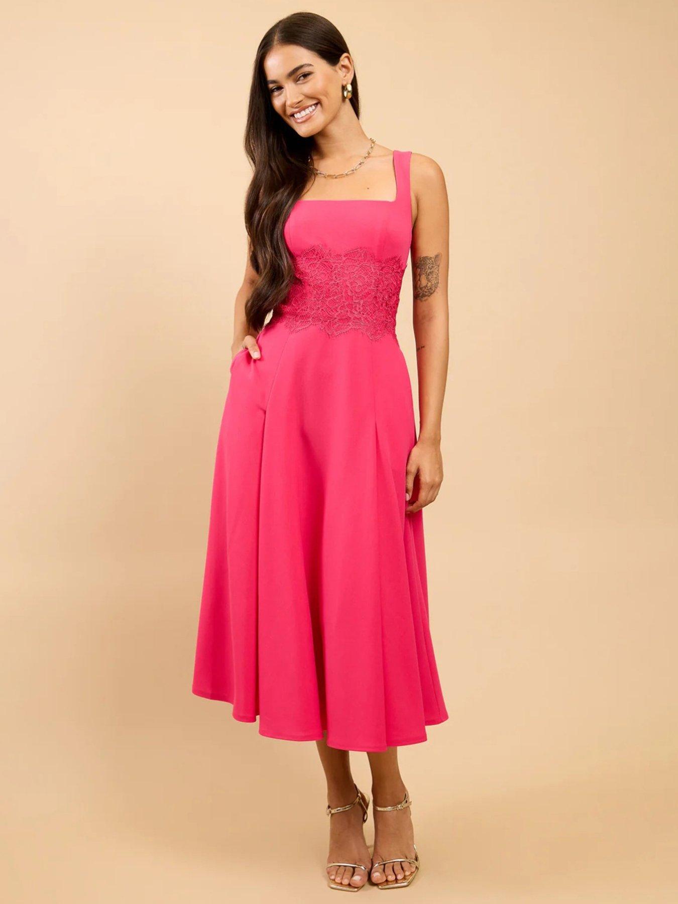 Little Mistress Lace Detail Midaxi Dress - Pink