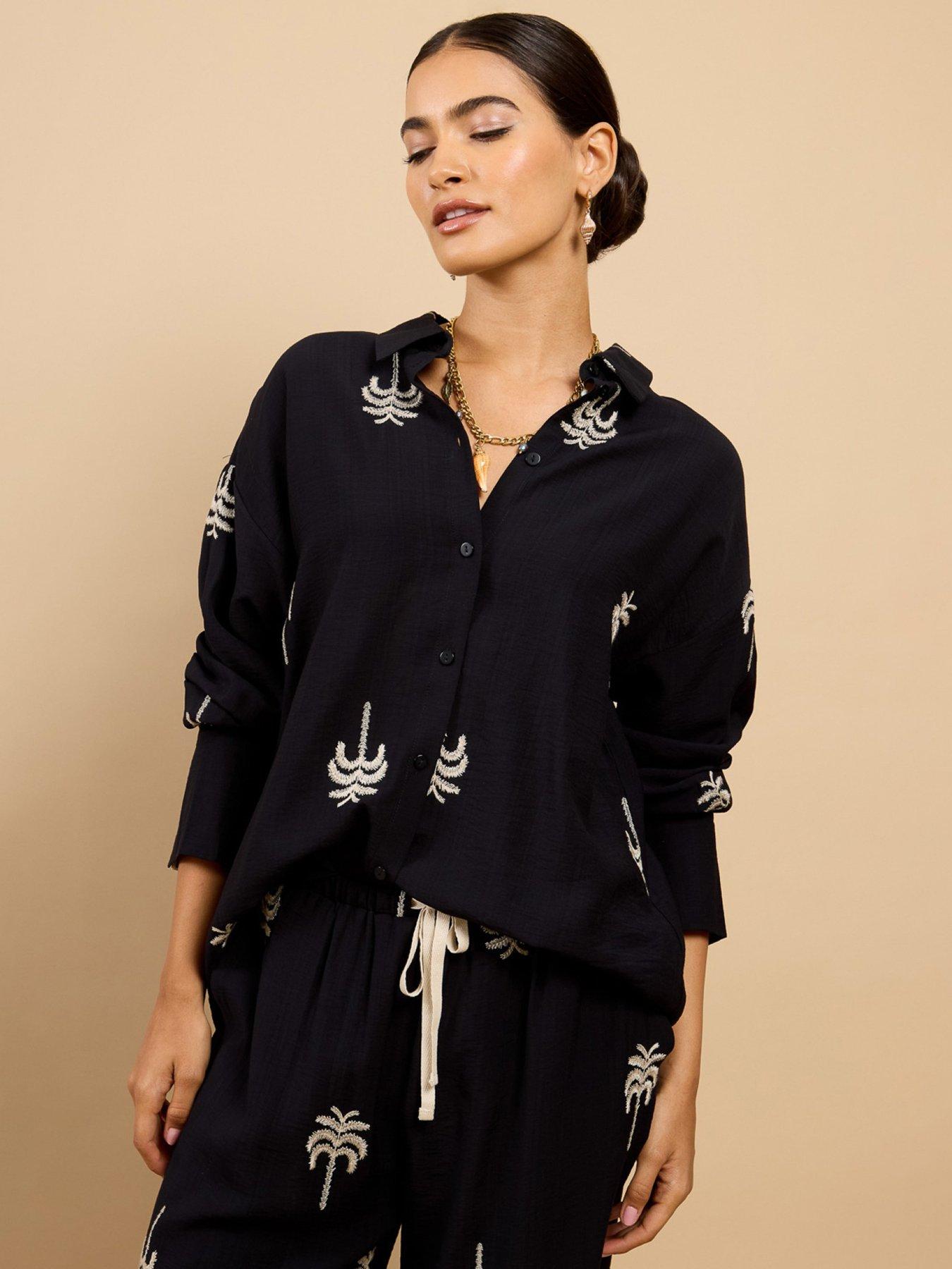 Image 3 of 5 of Little Mistress Black Embroidered Co-ord Shirt