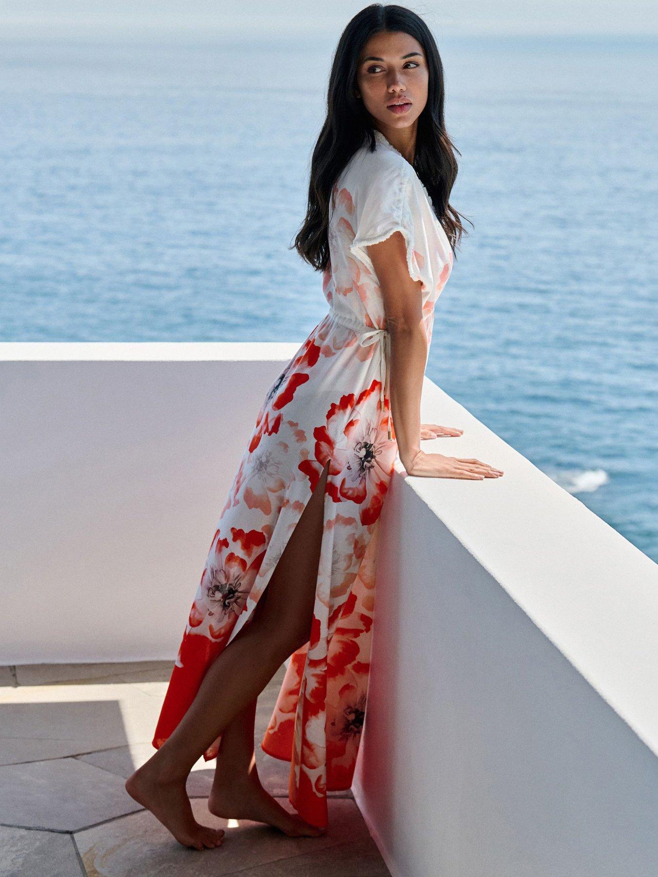 Image 3 of 7 of Ted Baker B By Ted Baker Floral Cover Up Dress -white