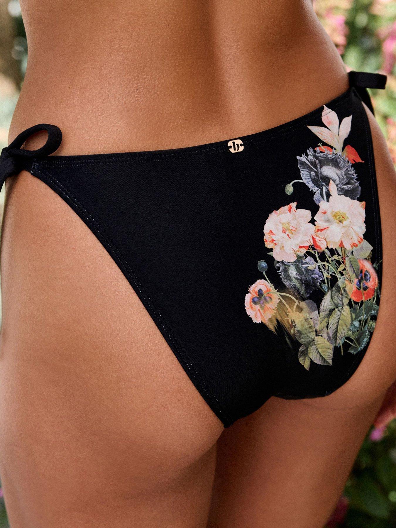 Image 2 of 6 of B By Ted Baker Koi Floral Tie Side Bikini Briefs - Black