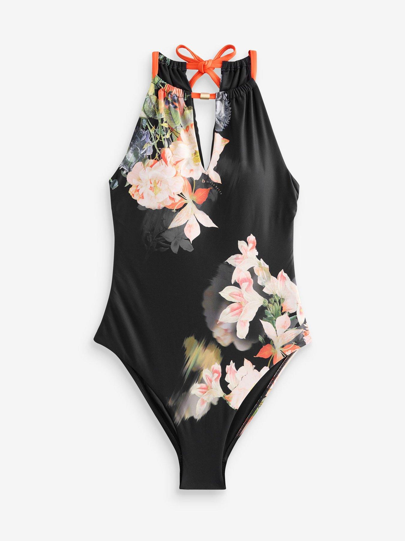 Image 6 of 6 of B By Ted Baker Koi Floral Halter Swimsuit - Black