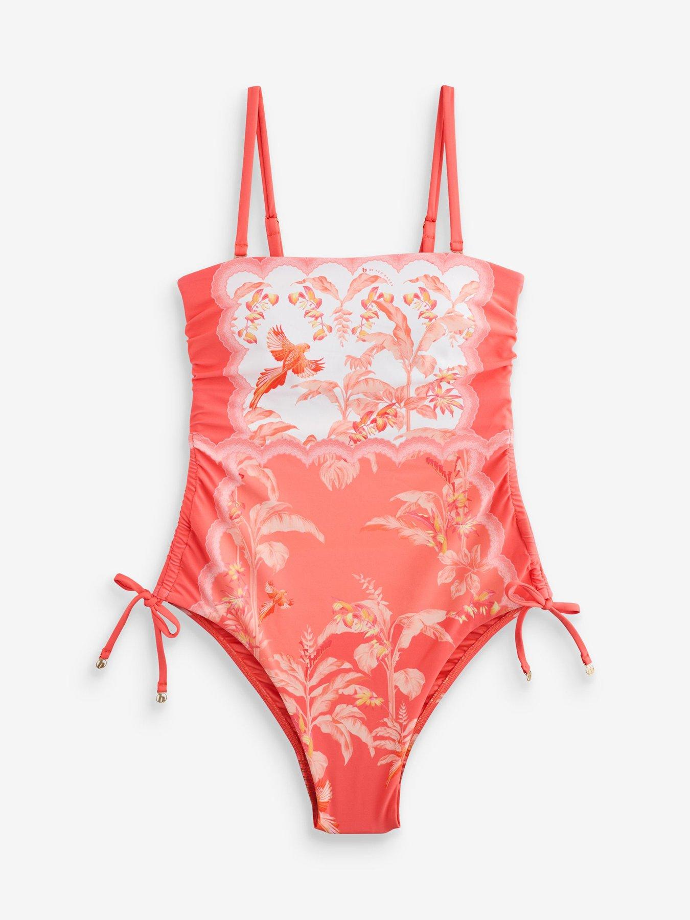 Image 1 of 4 of B By Ted Baker B By Placement Print Bandeau Swimsuit - Coral