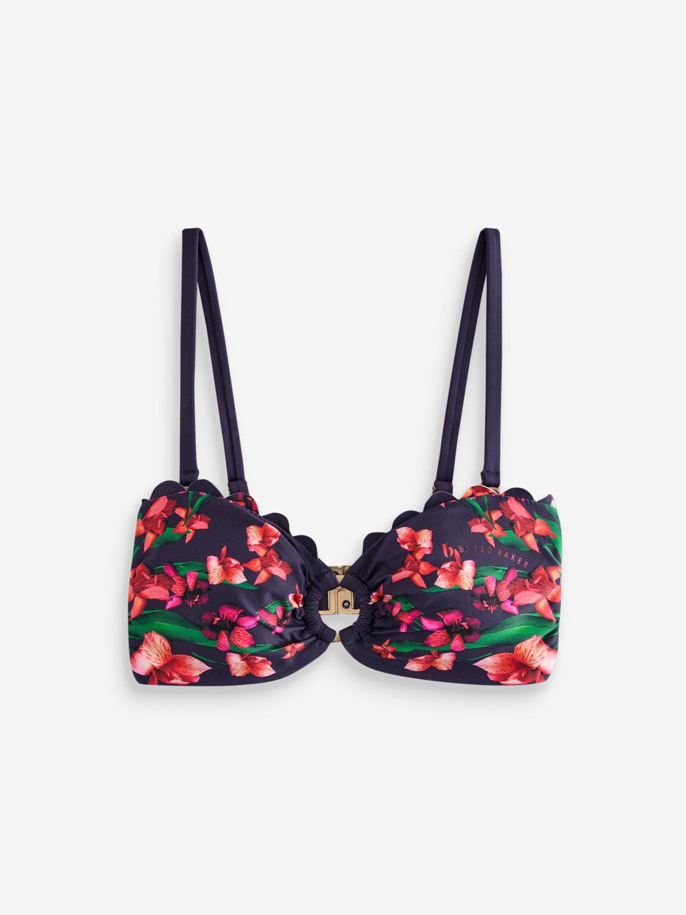 Image 6 of 6 of B By Ted Baker B By Floral Print Bandeau Bikini Top - Navy