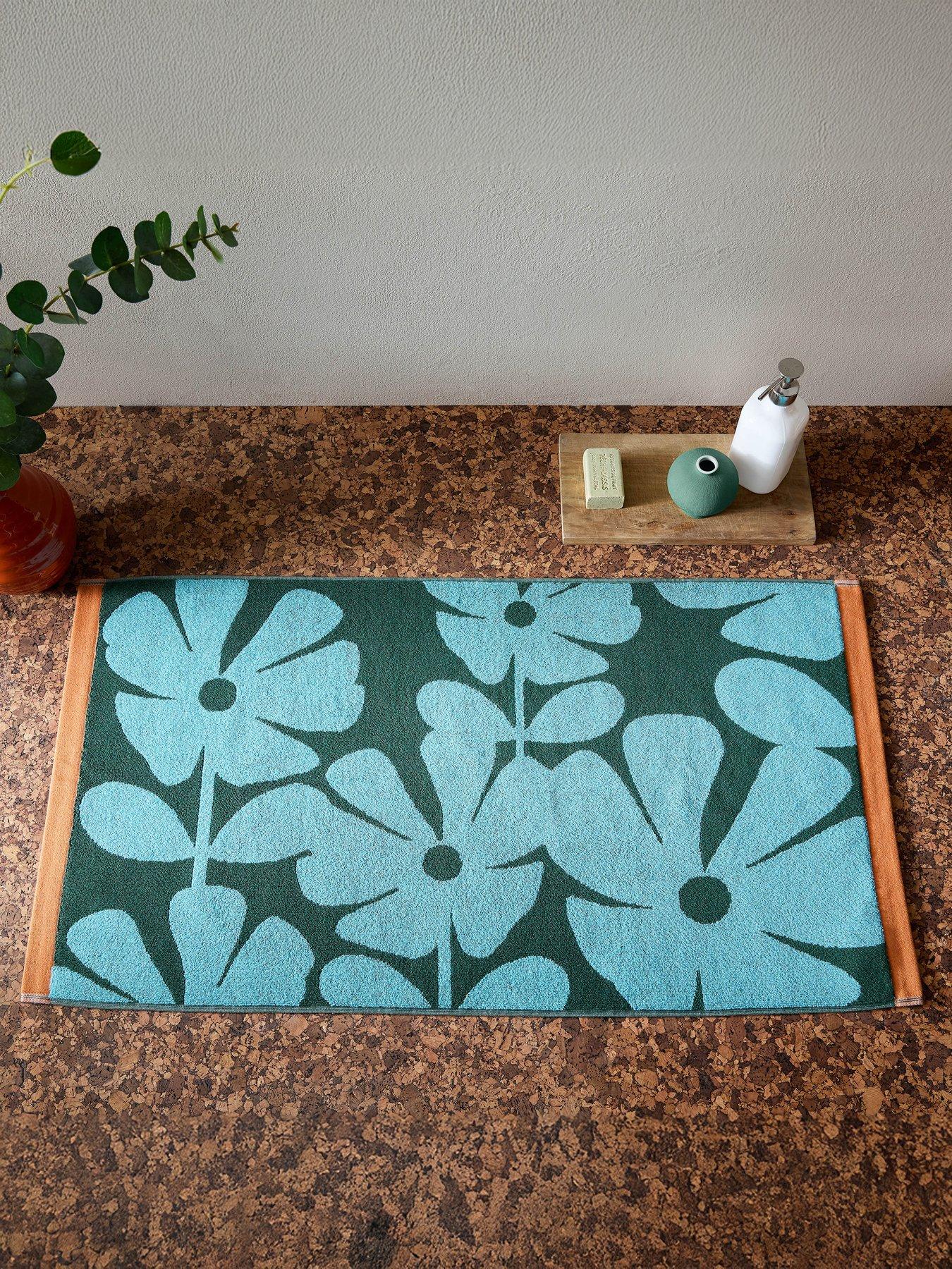 Orla Kiely Wildflower 100% Cotton Blue Lagoon 50x90cm Bath Mat