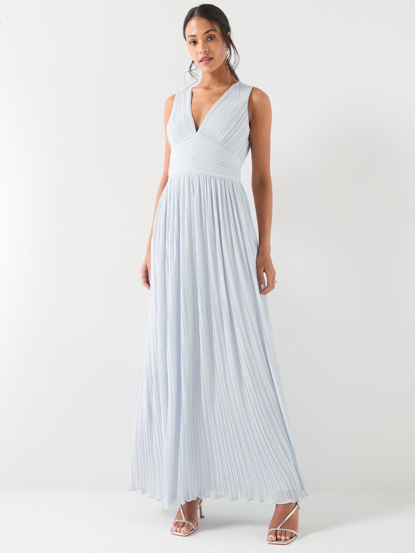 Six Stories Pleated Plunge Maxi Dress - Blue