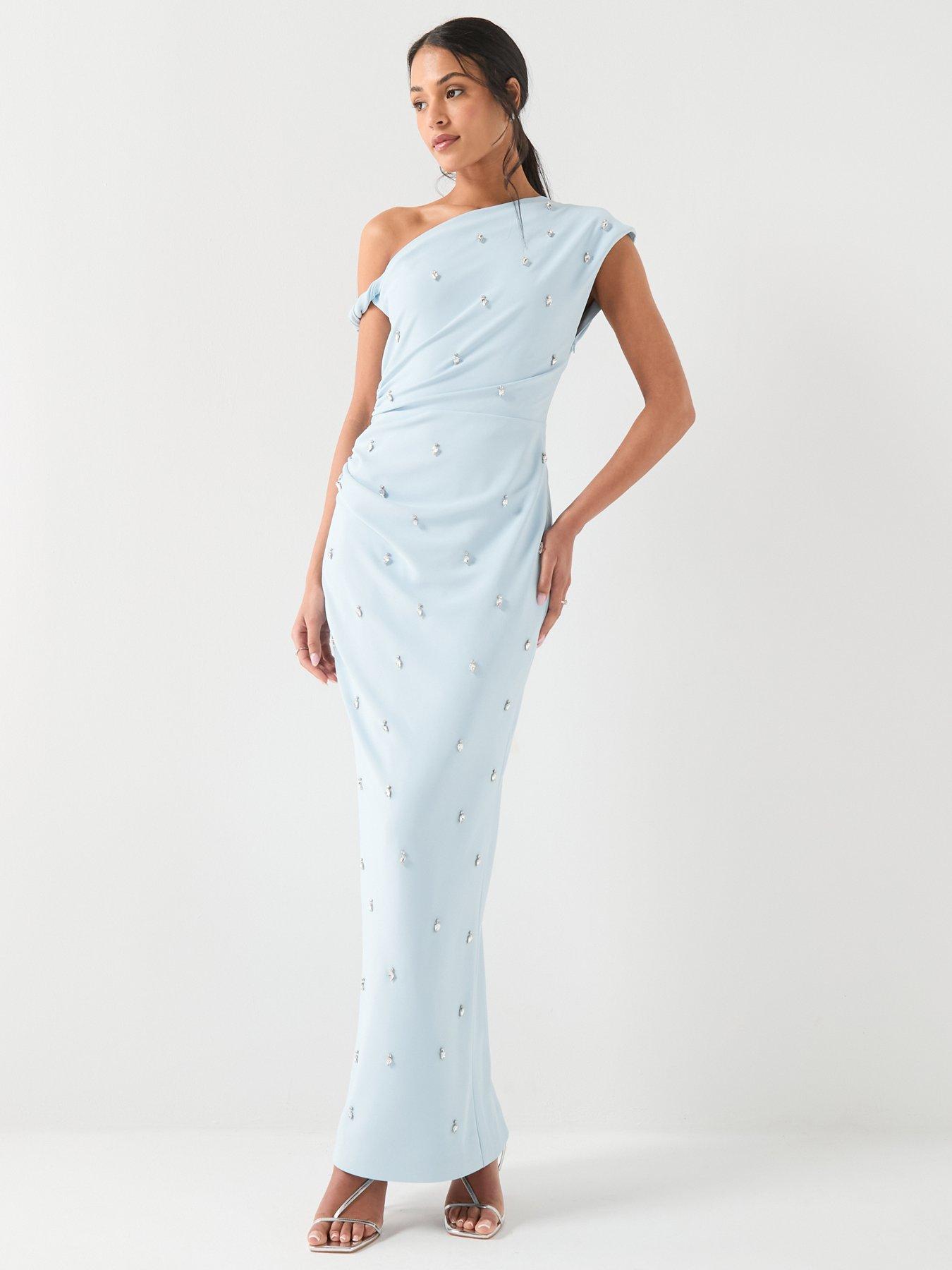strapless open back dress Feather Embellished Sequin Long Party Dress With Tail main image 1