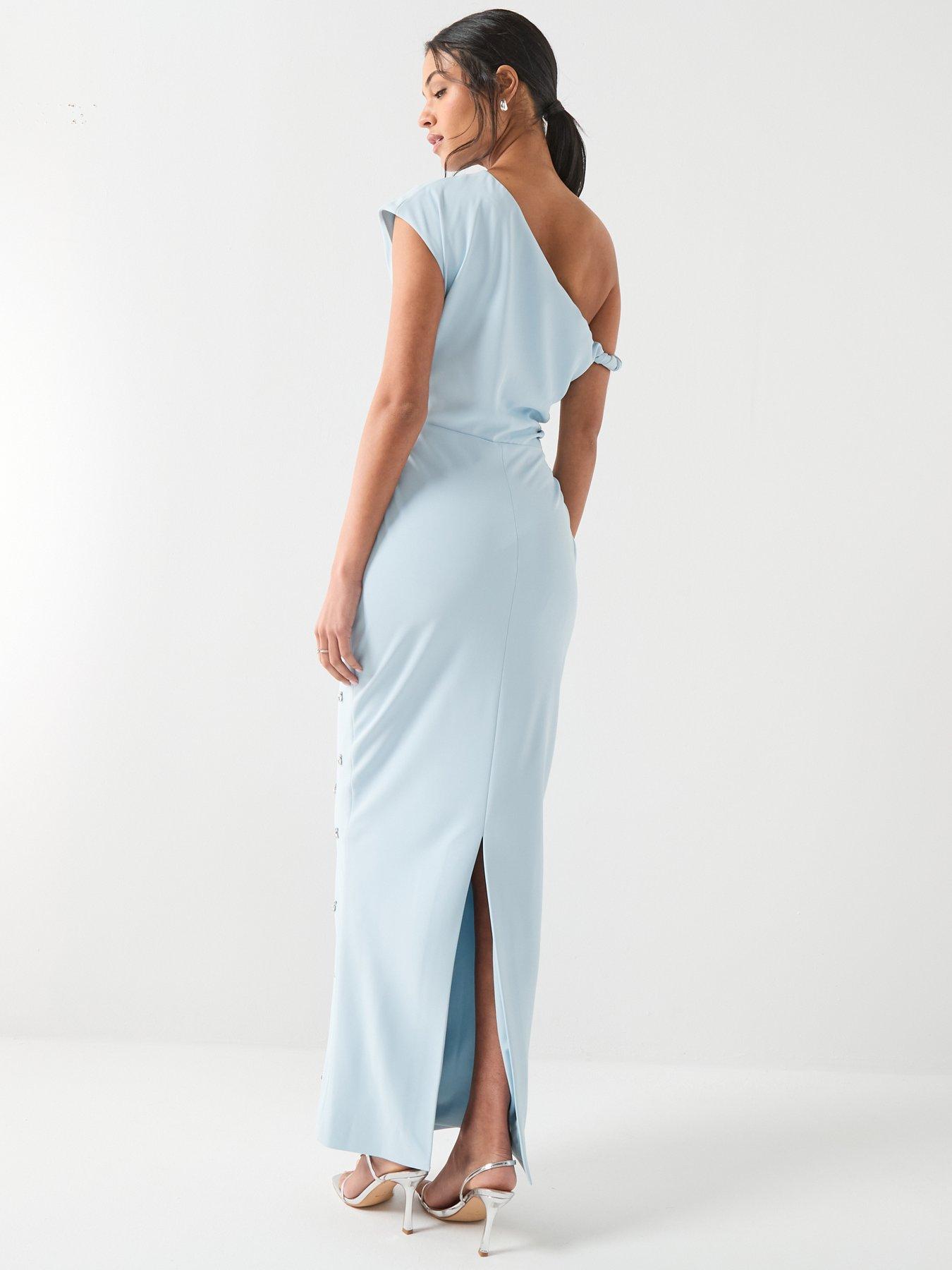 Image 2 of 6 of Six Stories Asymmetric Beaded Maxi Dress - Blue