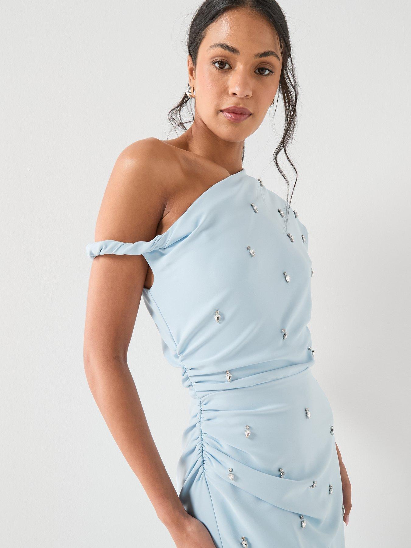 Image 5 of 6 of Six Stories Asymmetric Beaded Maxi Dress - Blue