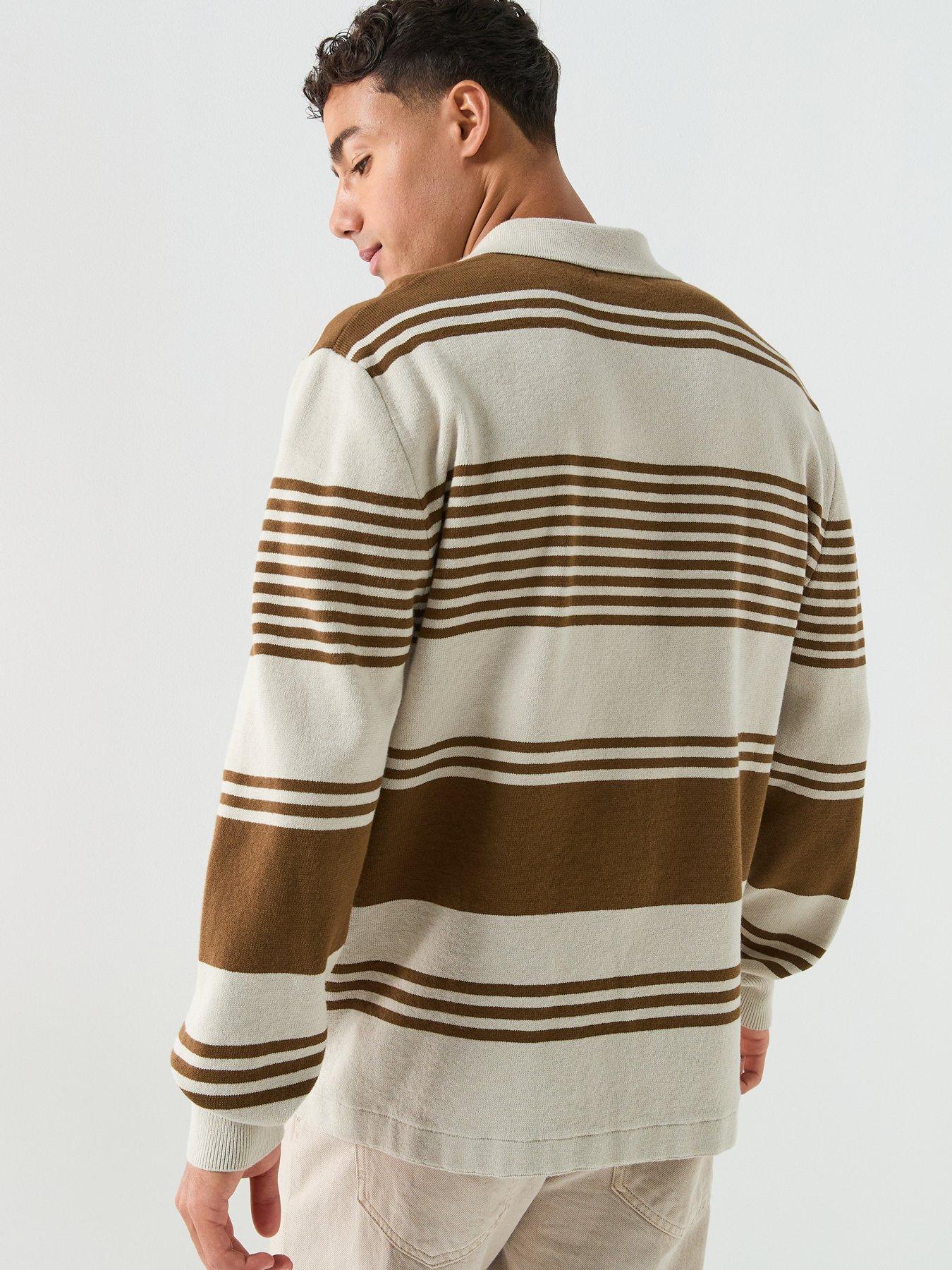 Image 2 of 4 of Double A by Wood Wood Curt Striped Long Sleeve Polo Shirt - Light Beige