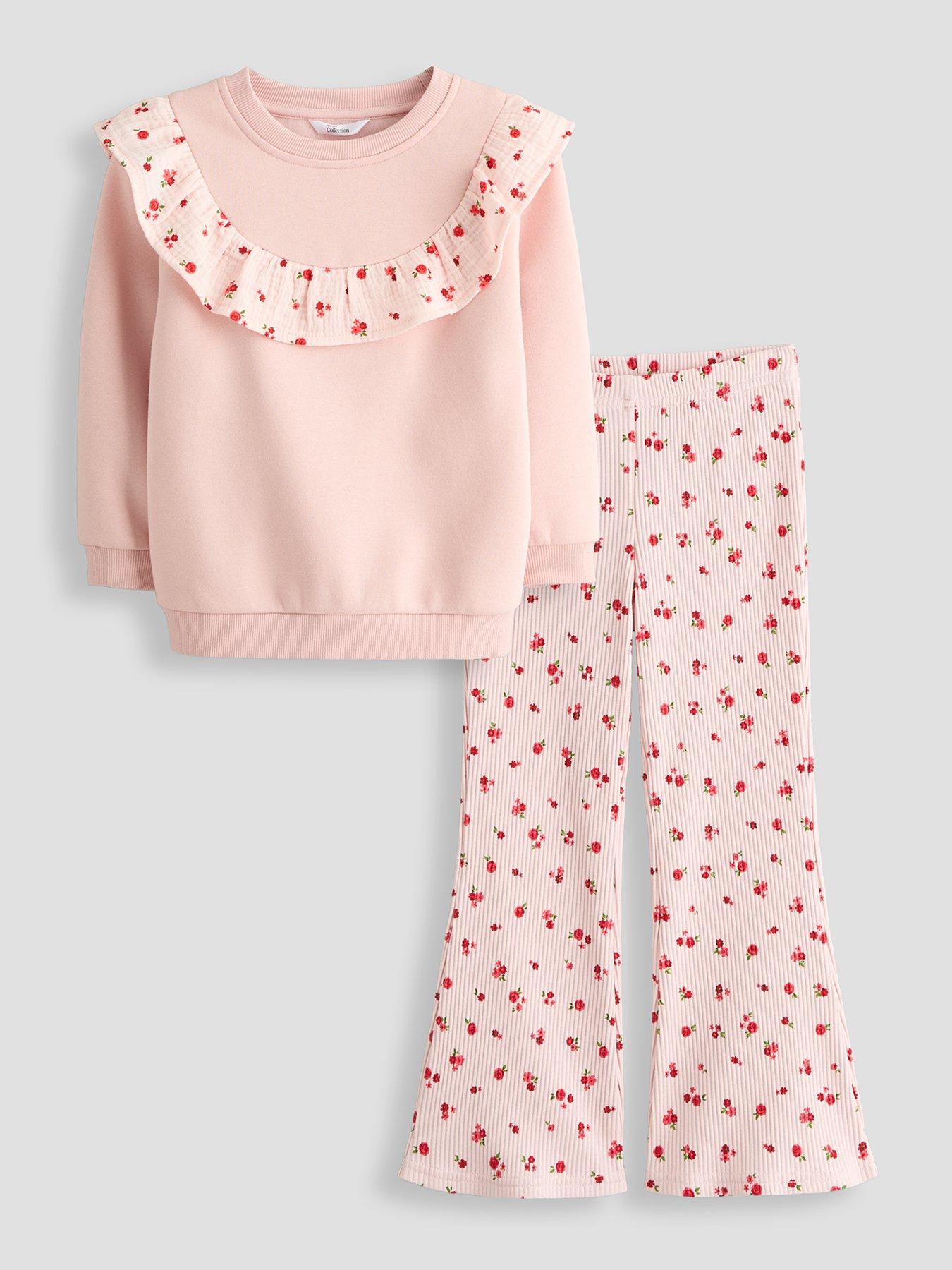 Image 1 of 4 of The Very Collection Girls Frill Trim Sweatshirt And Flare Legging (9 months - 7 years) - Pink