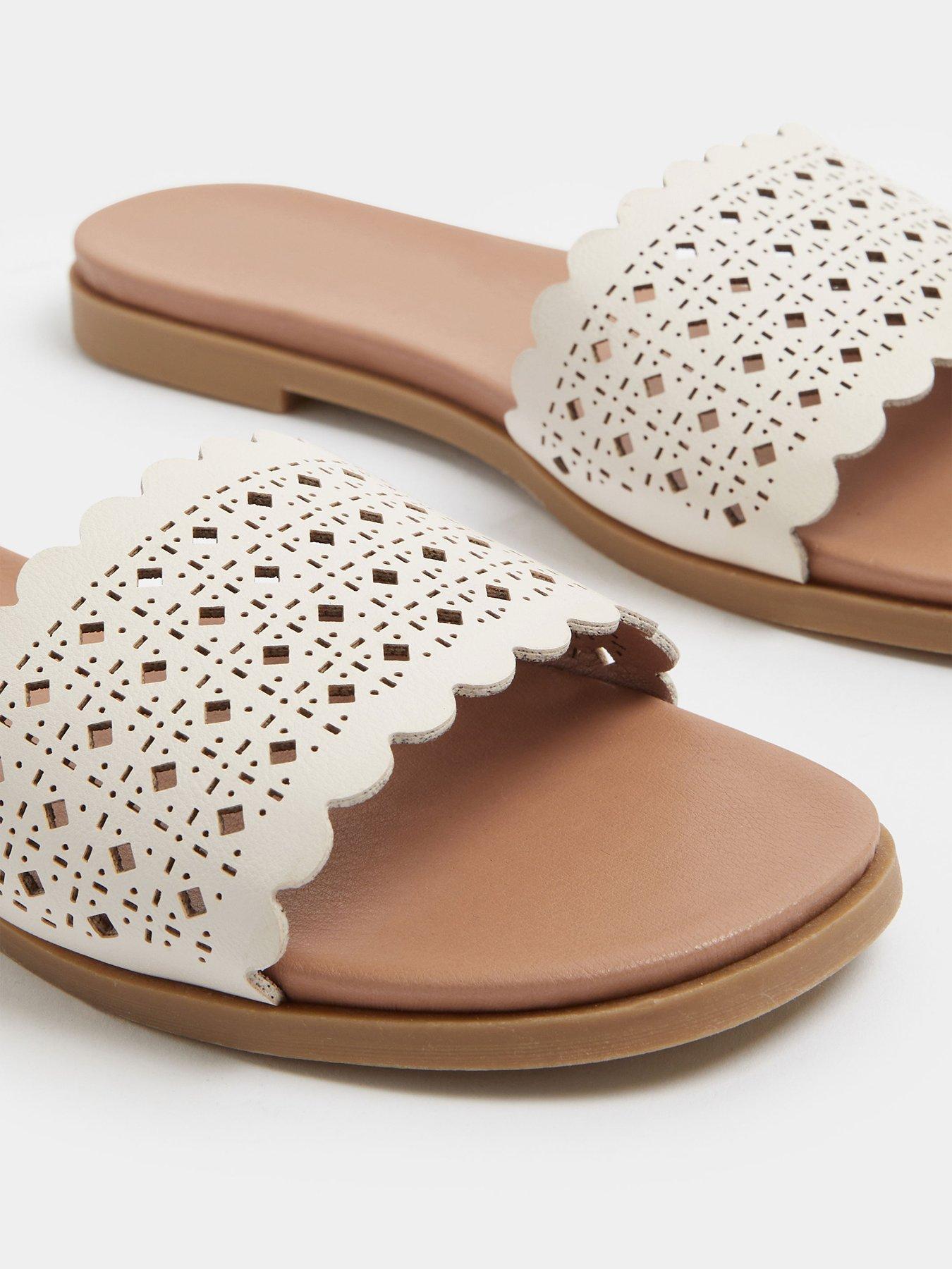 Image 4 of 4 of Yours Curve Extra Wide Fit Laser Cut Out Mule - White