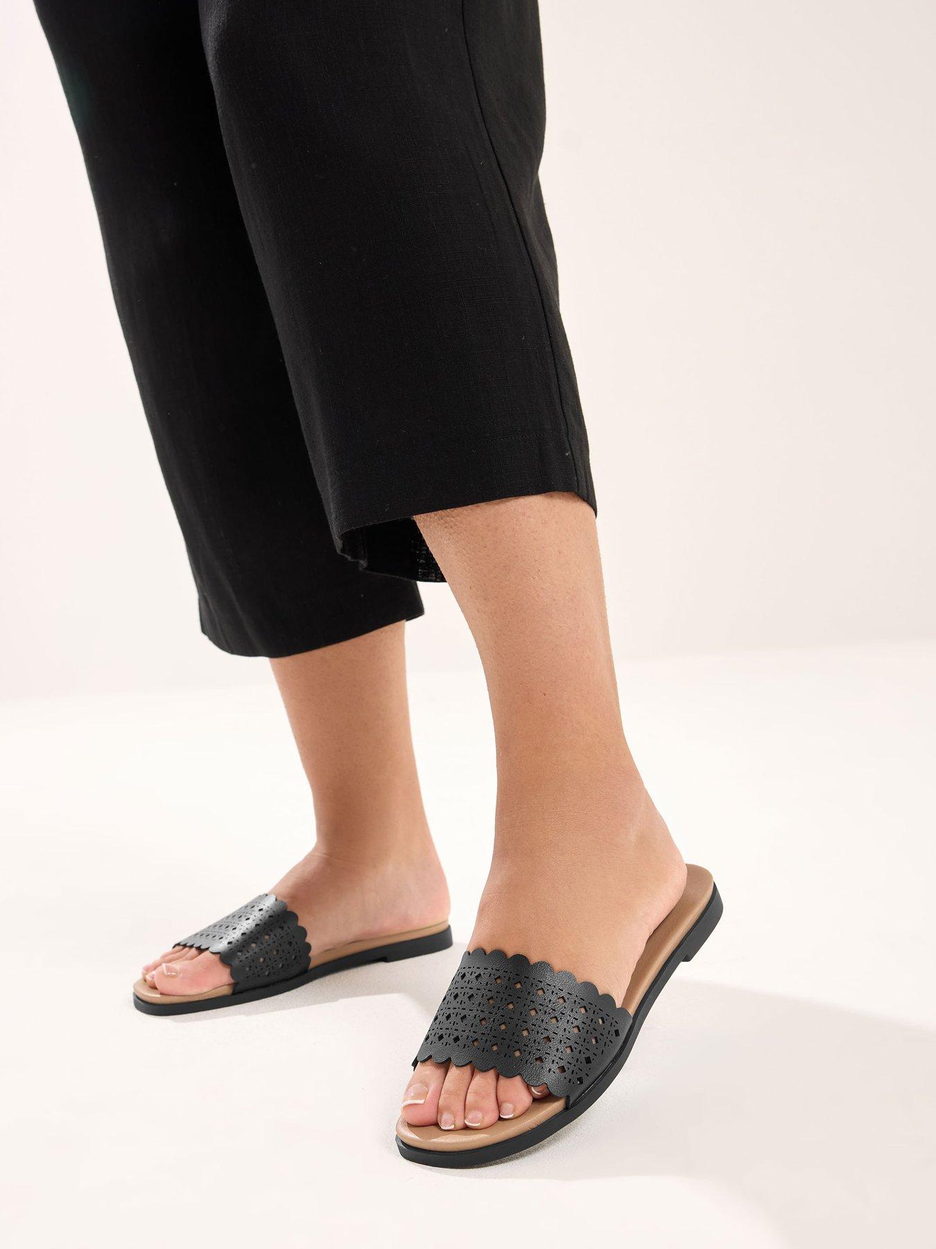 Image 4 of 4 of Yours Curve Wide Fit Laser Cut Out Mule - Black