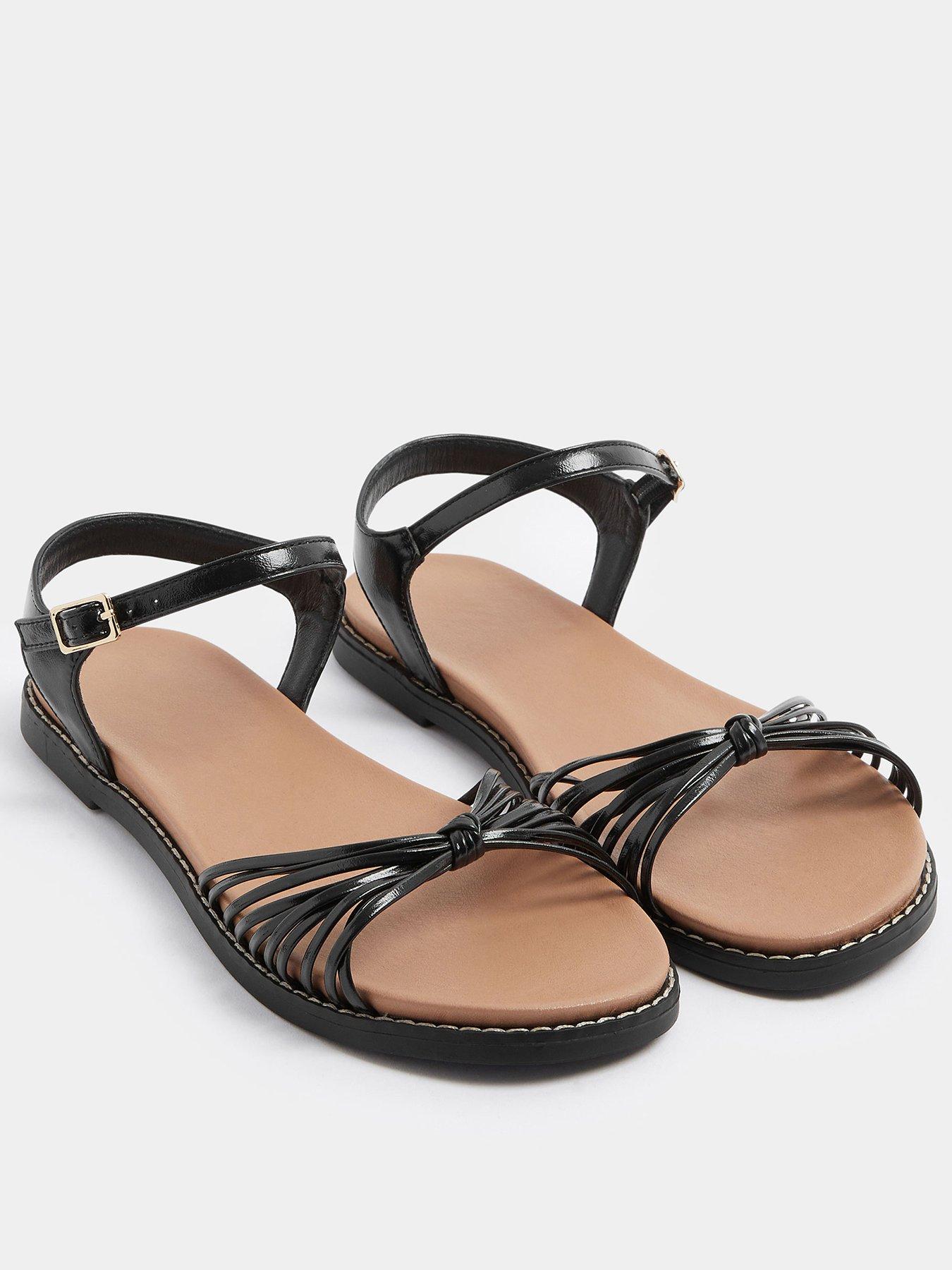 yours-curve-extra-wide-fit-knotted-flat-sandals-blackstillFront