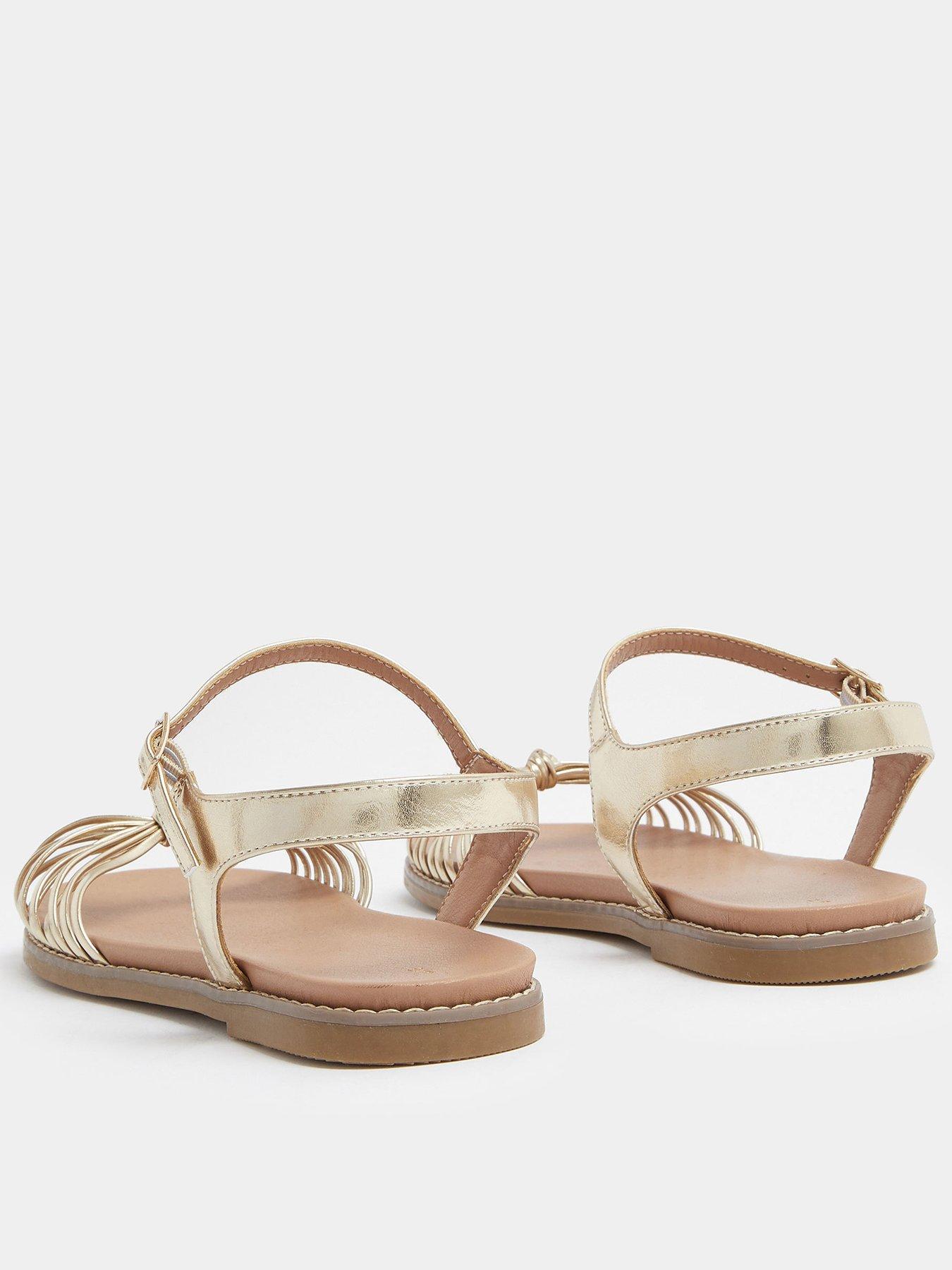 yours-curve-extra-wide-fit-knotted-flat-sandals-goldstillFront