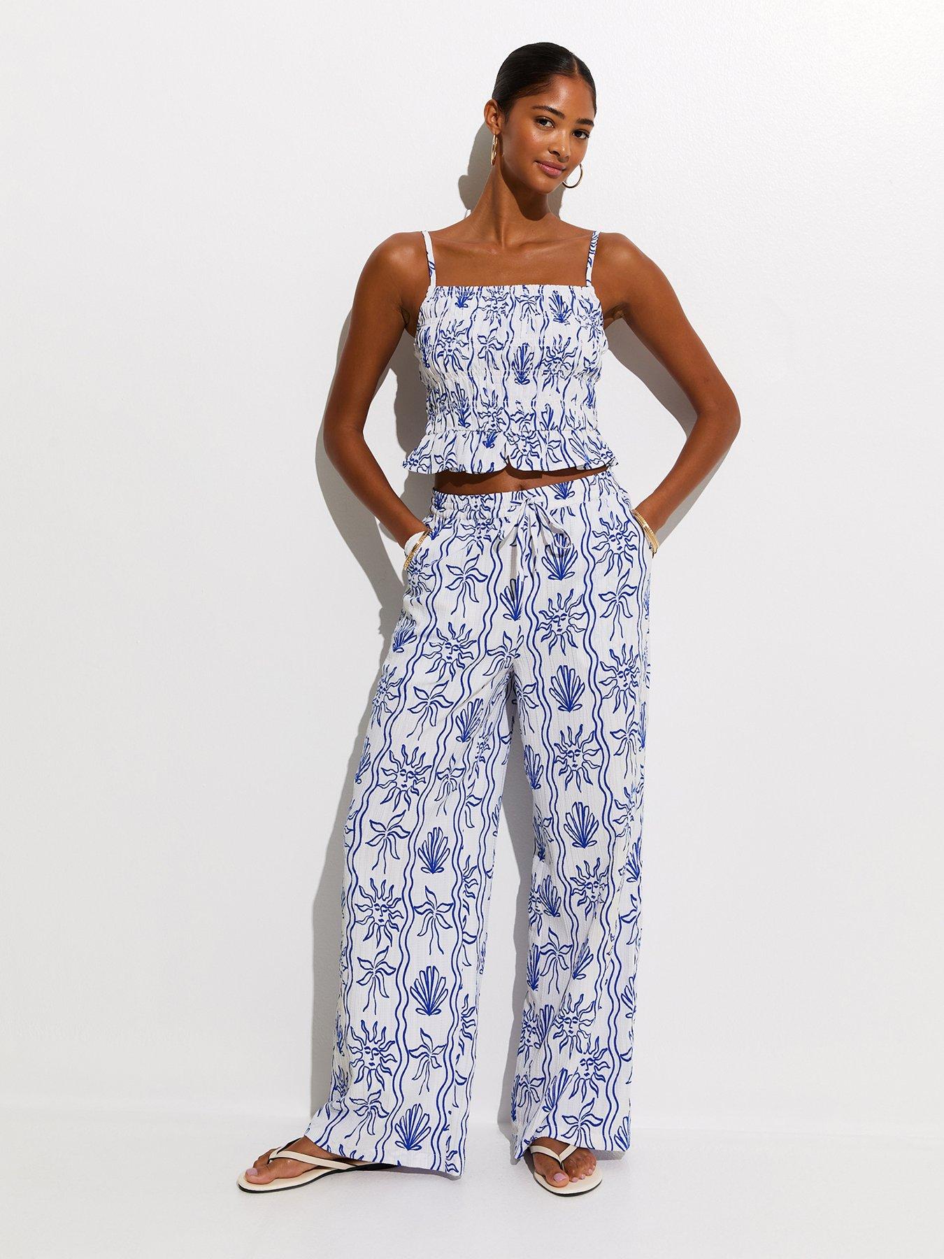 new-look-sun-print-shirred-cami-beach-top-blueback