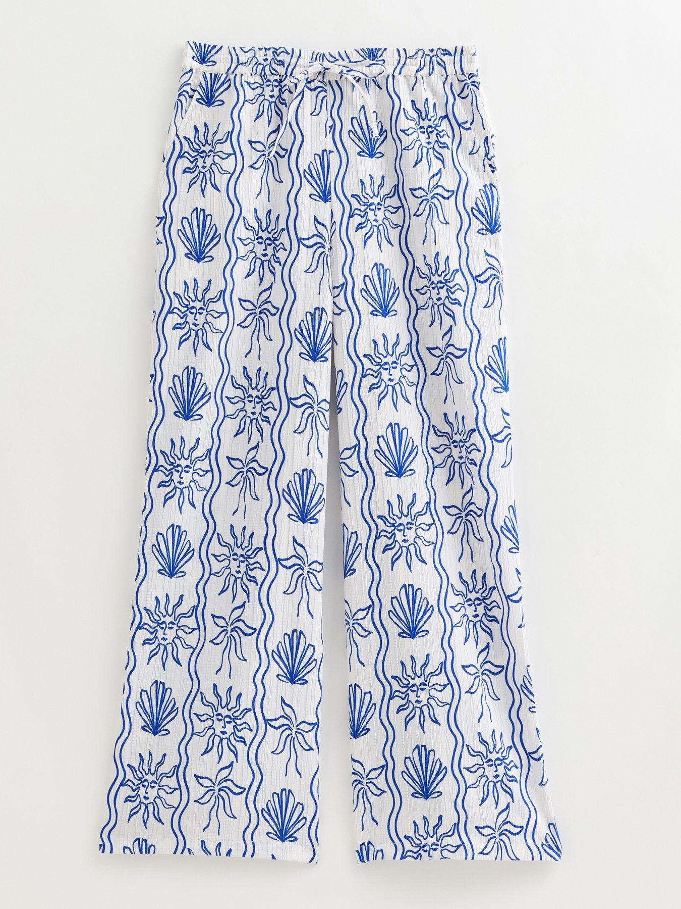 Image 6 of 6 of New Look Sun Print Wide Leg Beach Trousers - Blue