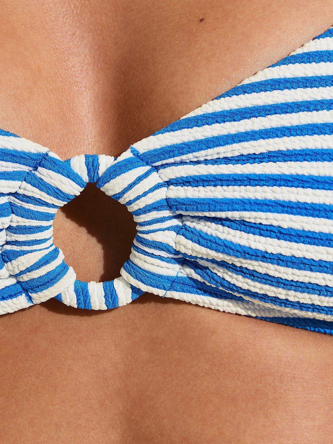 Image 5 of 6 of New Look Textured Striped O Ring Bikini Top - Blue