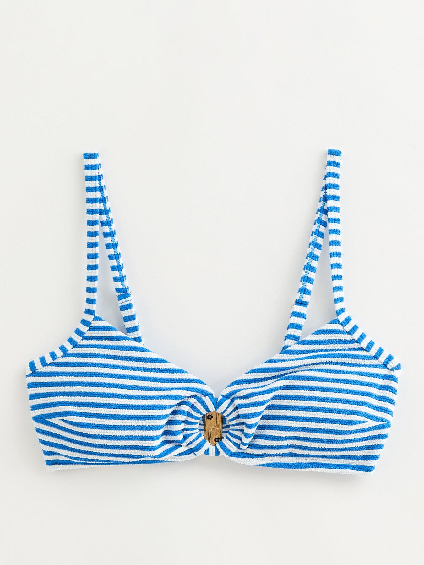 Image 6 of 6 of New Look Textured Striped O Ring Bikini Top - Blue