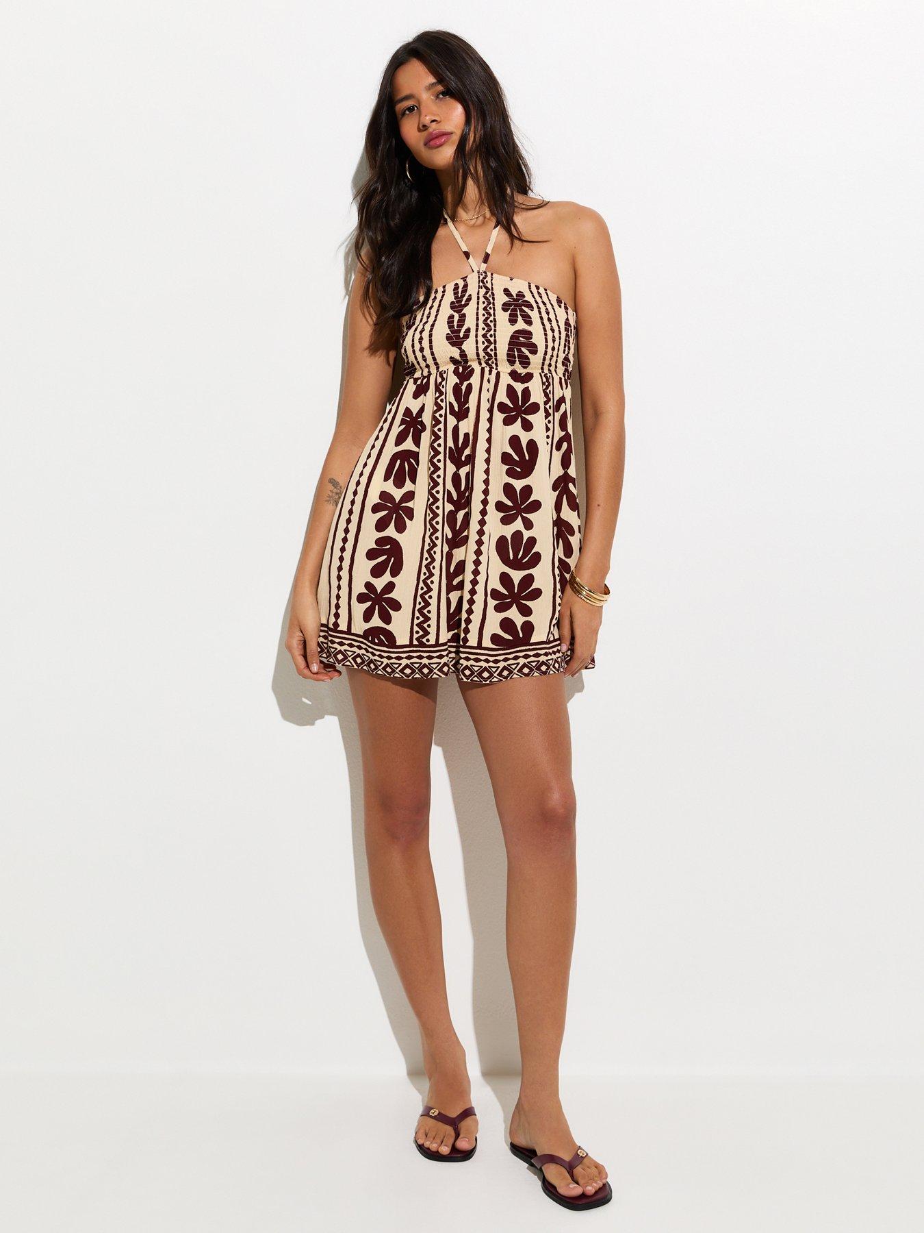 Image 3 of 6 of New Look Cactus Print Beach Mini Dress - Brown