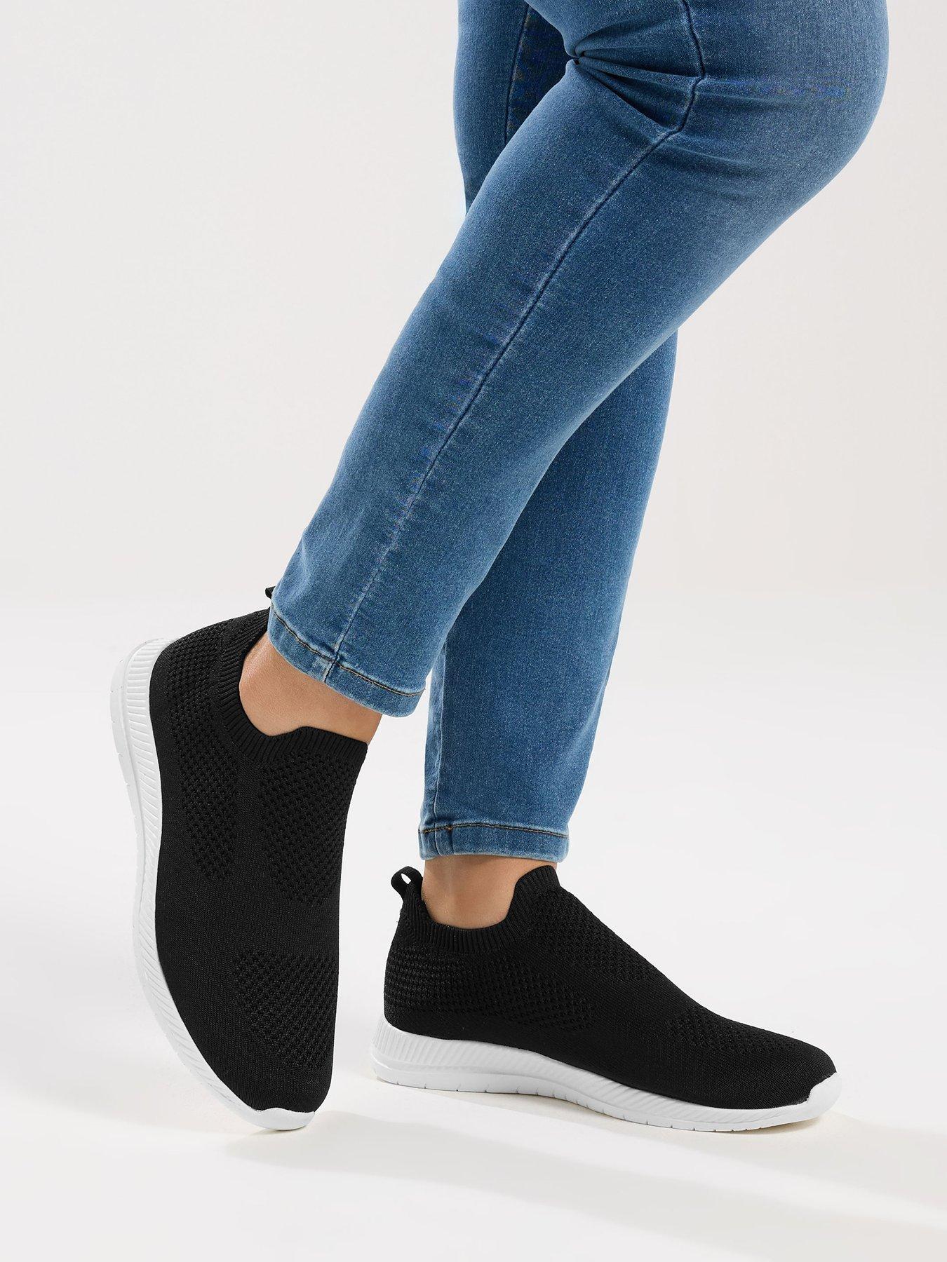 yours-curve-wide-fit-slip-on-knitted-trainer-black