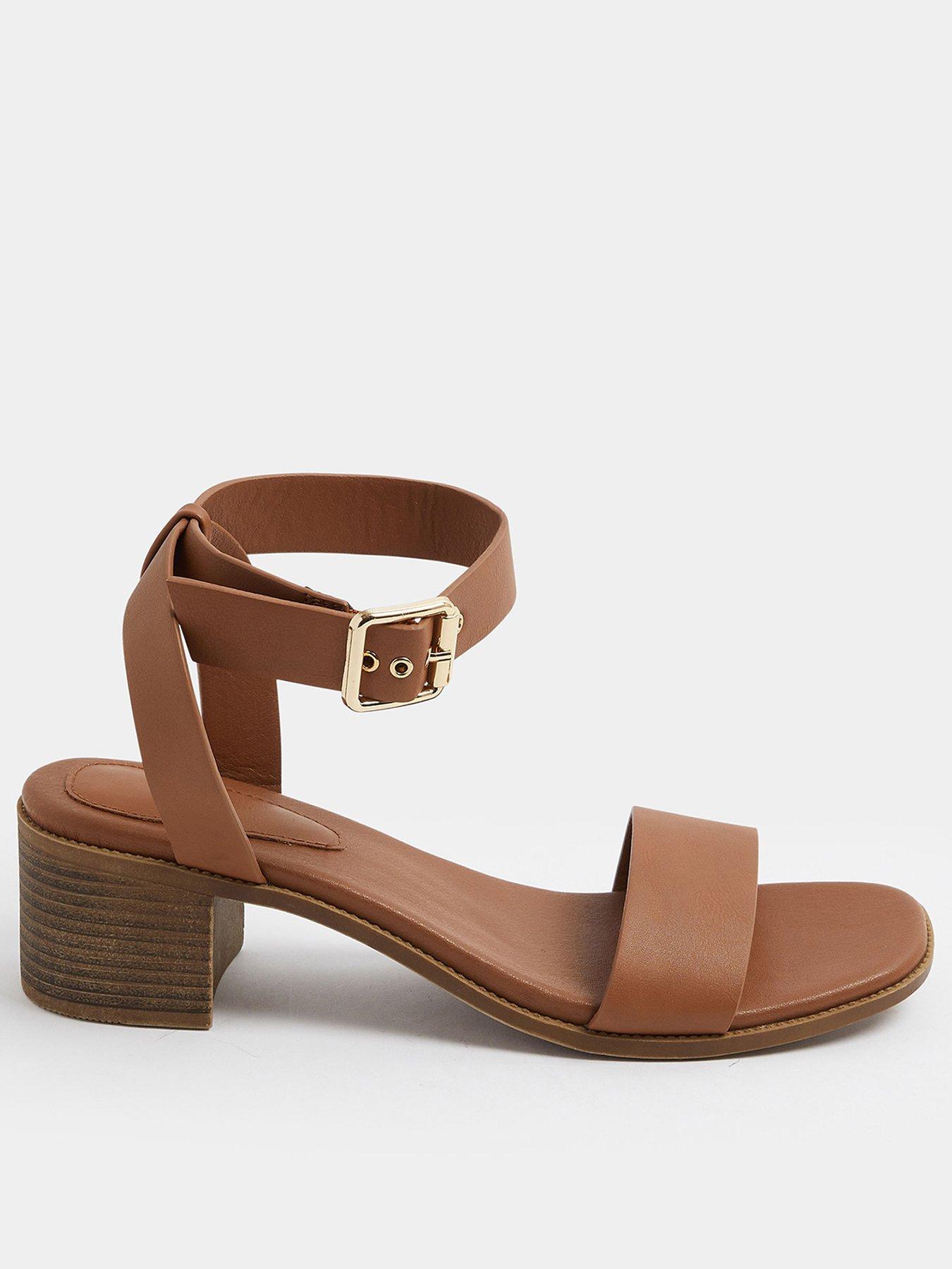 Yours Curve Wide Fit Casual Mid Block Heels - Brown