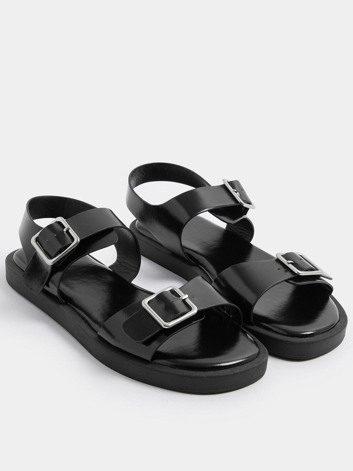 yours-curve-extra-wide-fit-buckle-sandal-blackstillFront