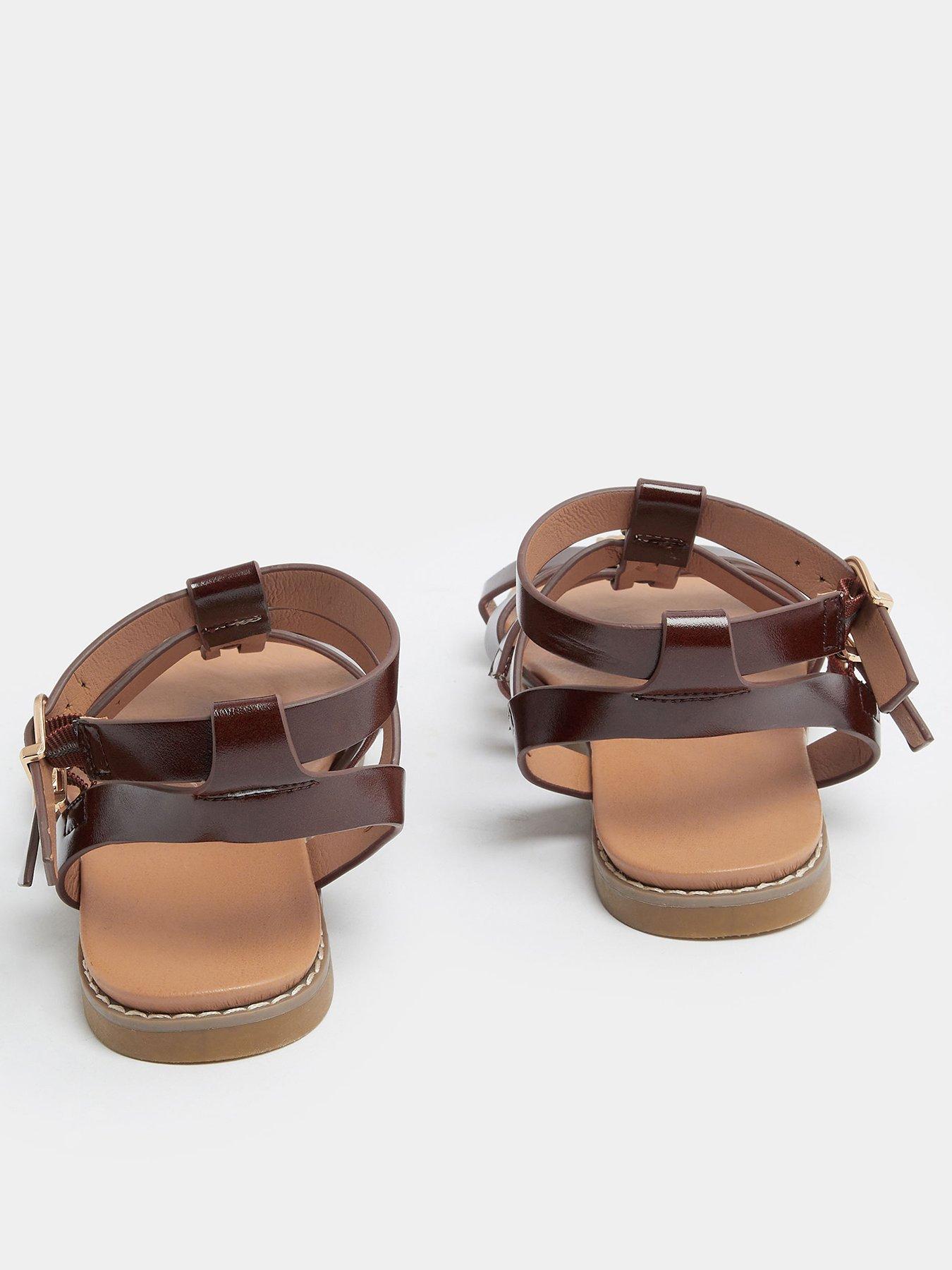 Image 3 of 4 of Yours Curve Wide Fit Hammered Disk Gladiator Sandals - Brown