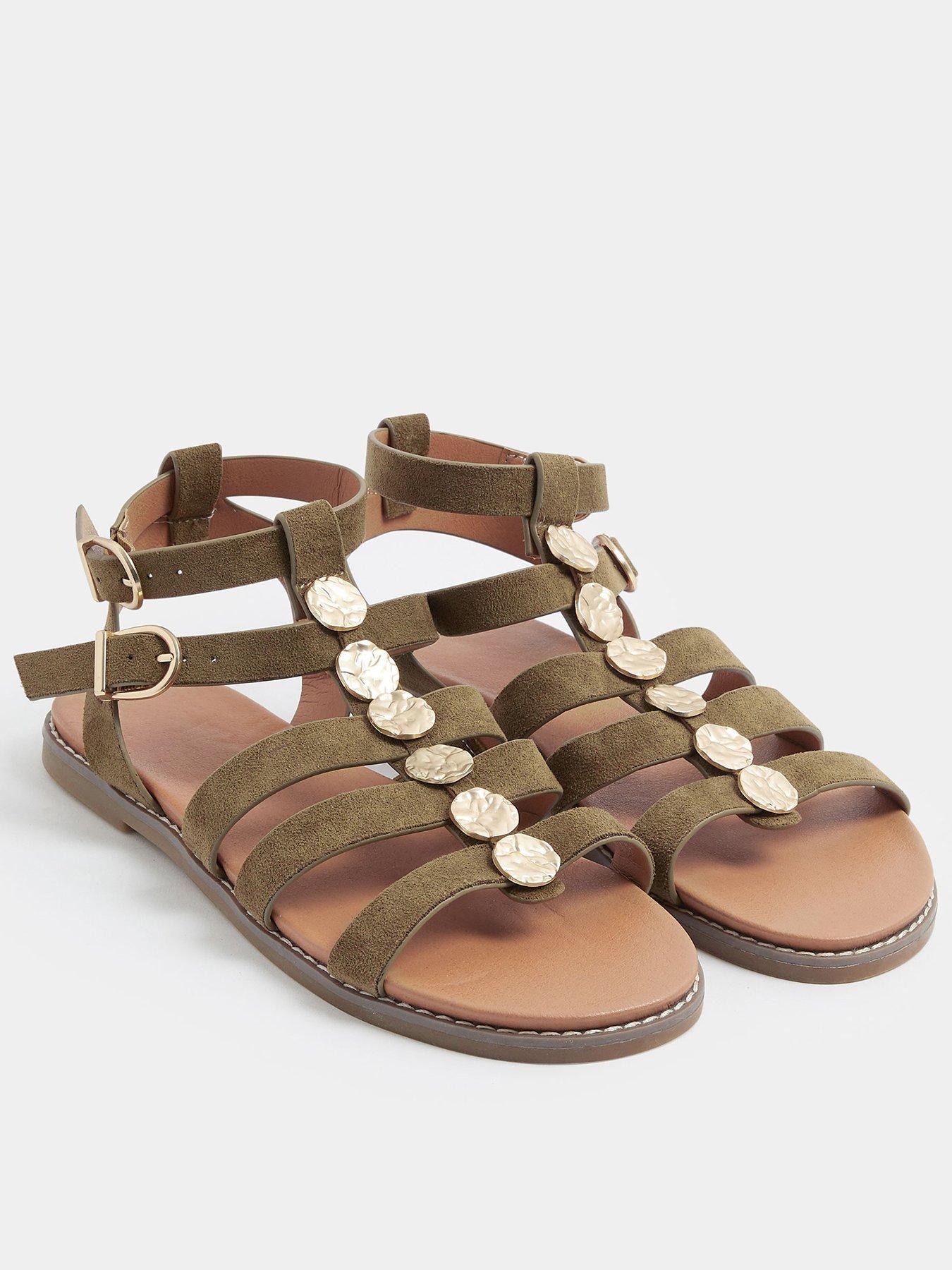 Image 2 of 4 of Yours Curve Wide Fit Hammered Disk Gladiator Sandals - Green