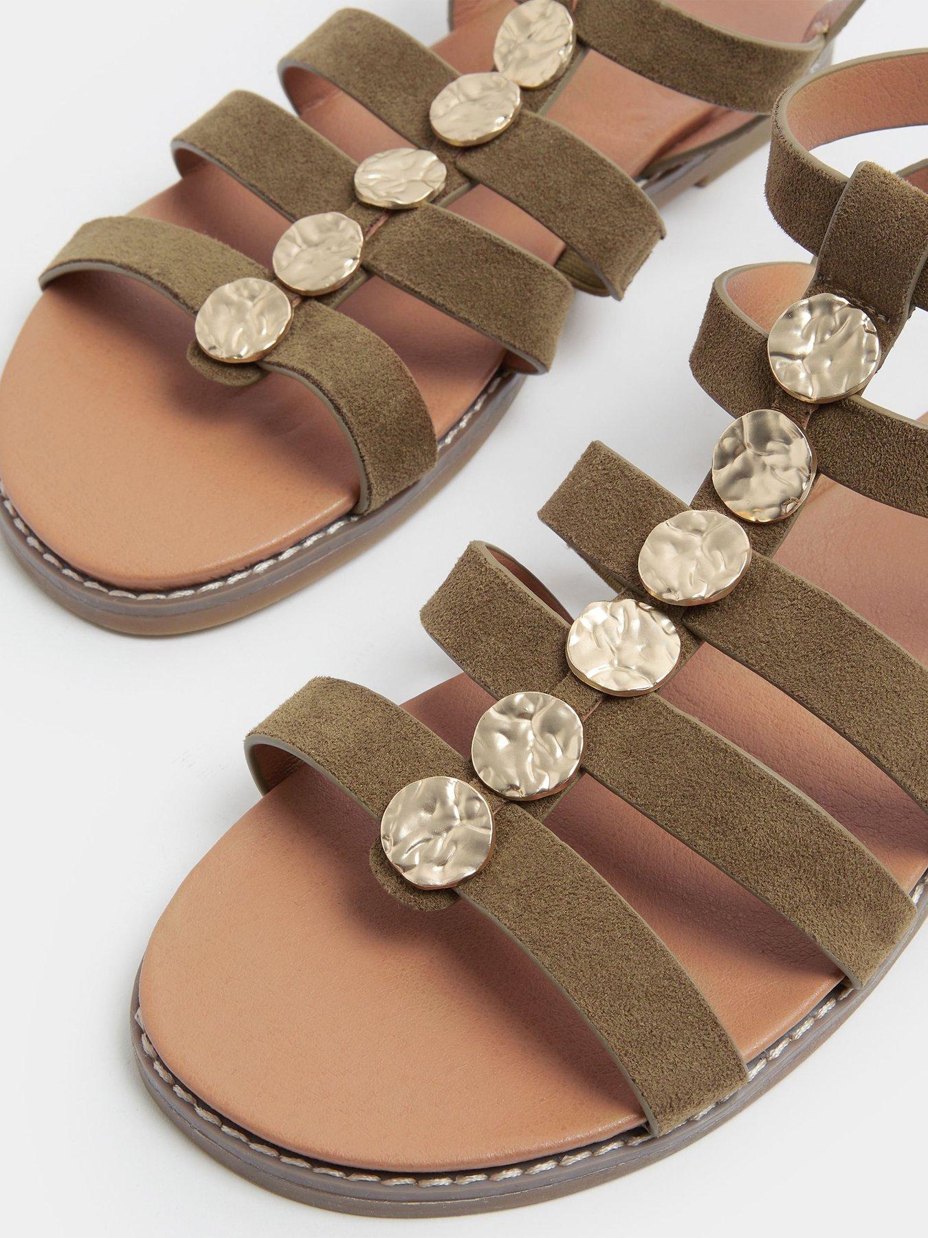 Image 4 of 4 of Yours Curve Wide Fit Hammered Disk Gladiator Sandals - Green