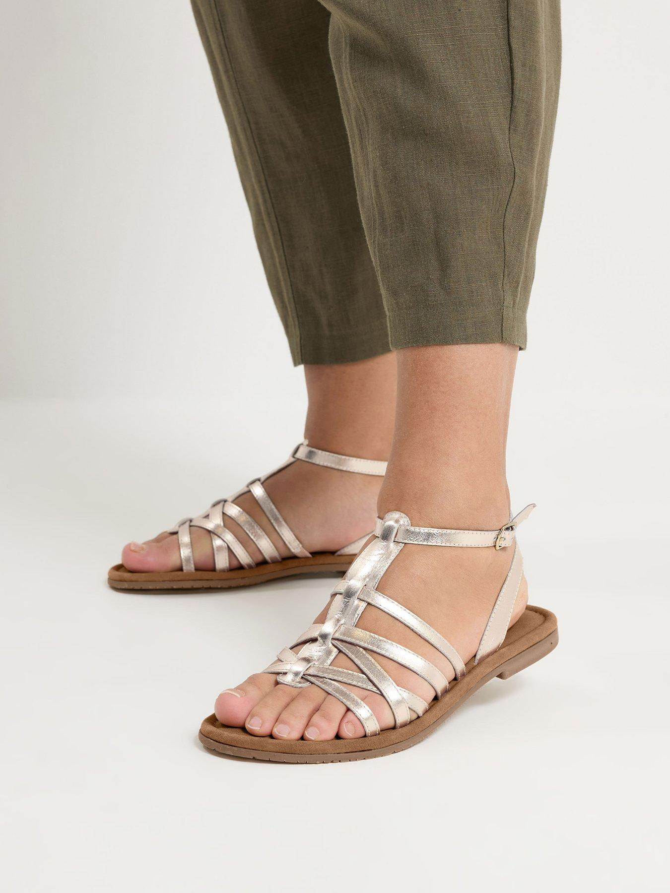 Image 1 of 4 of Yours Curve Gladiator Leather Sandals In Wide Fit - Gold