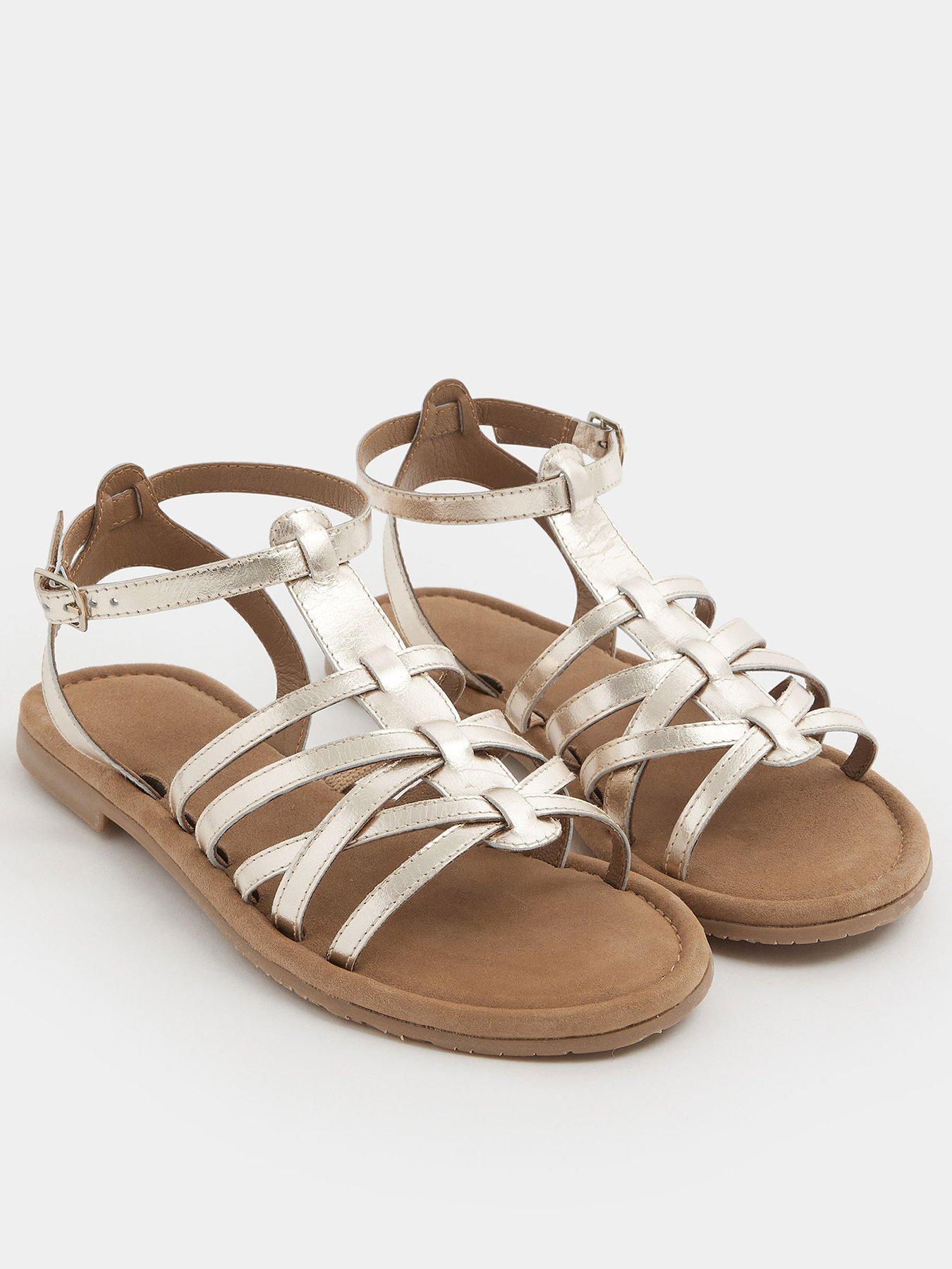 Image 2 of 4 of Yours Curve Gladiator Leather Sandals In Wide Fit - Gold