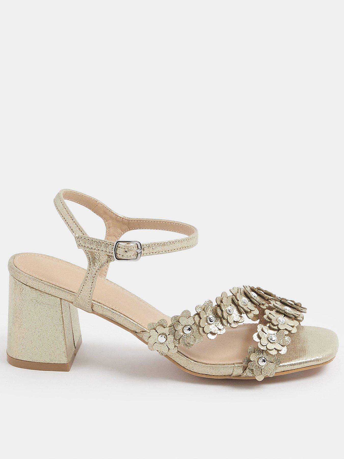 Yours Curve Extra Wide Fit Ditsy Floral Block Heels - Gold