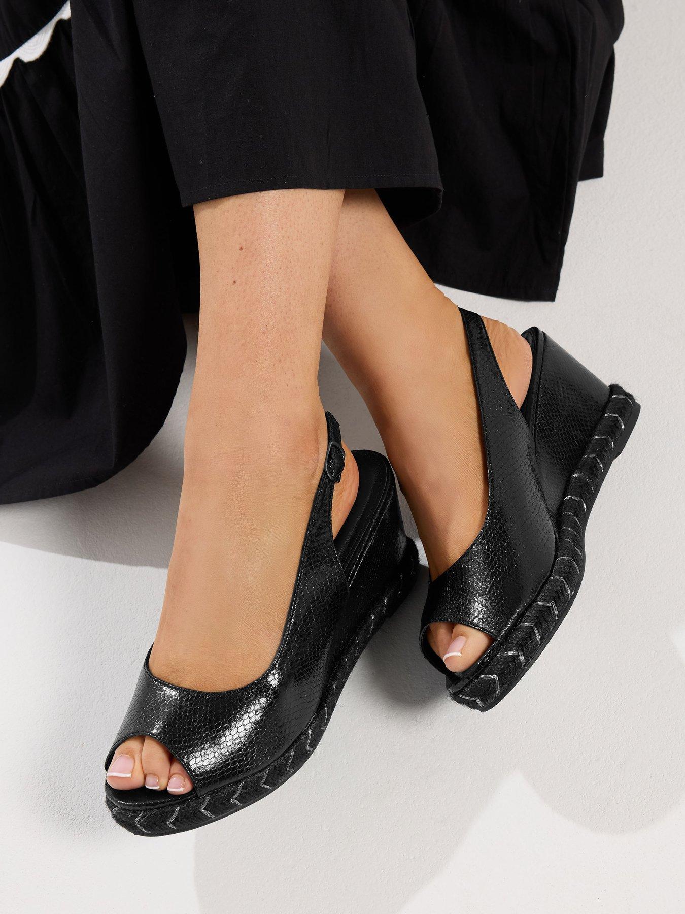Image 1 of 4 of Yours Curve Extra Wide Fit Peep Toe Wedges - Black