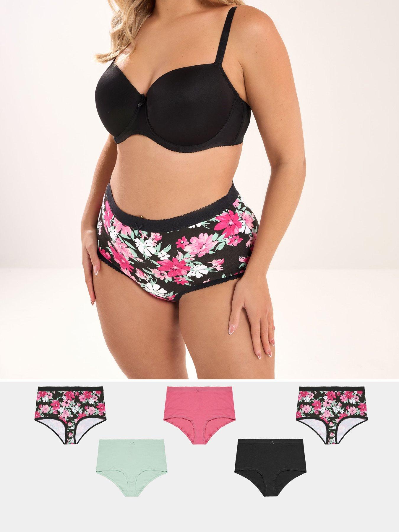 yours-curve-5-pack-ava-floral-full-briefs-blackfront