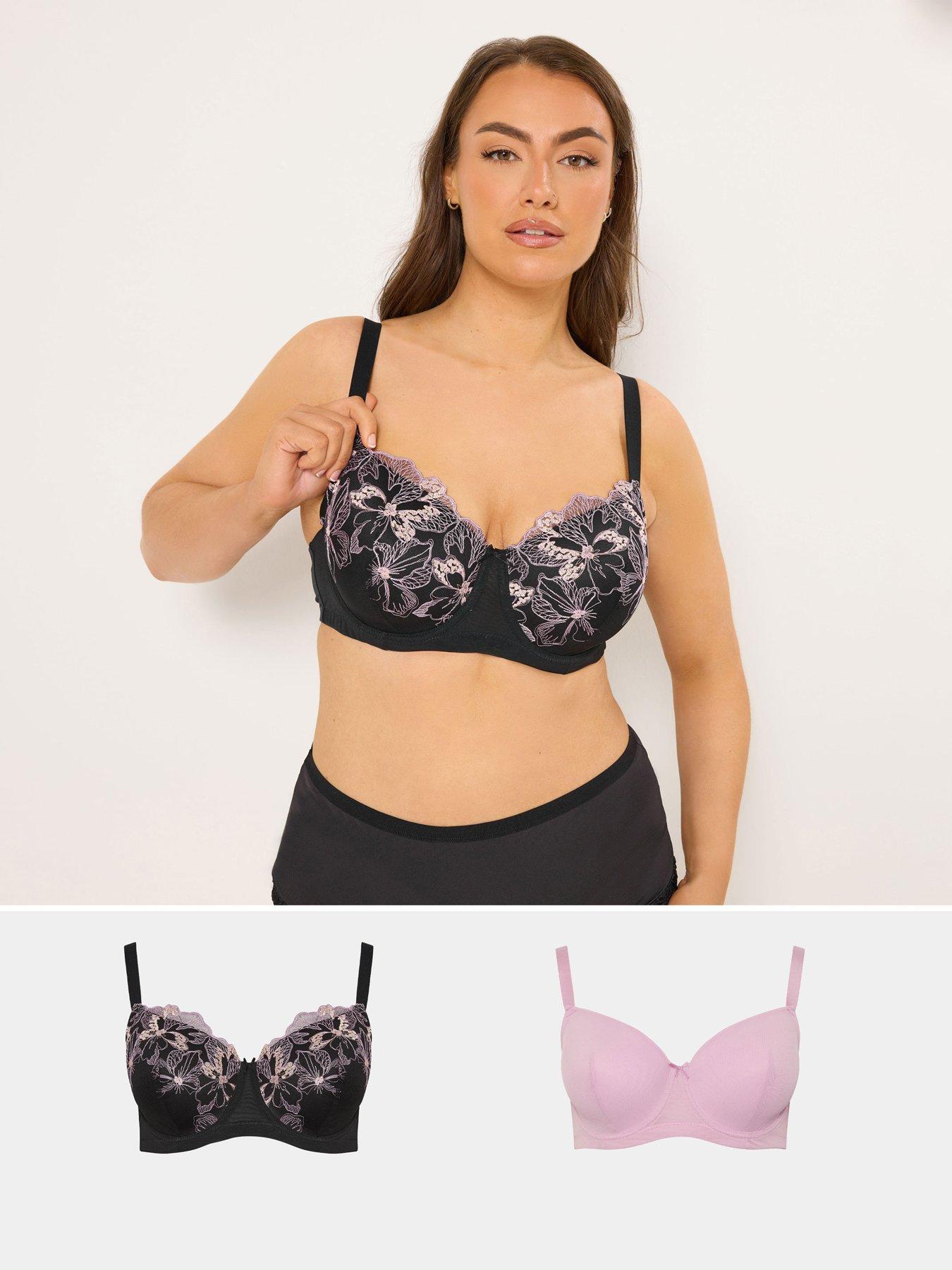 Yours Curve 2 Pack Padded Embroidered Bras - Black