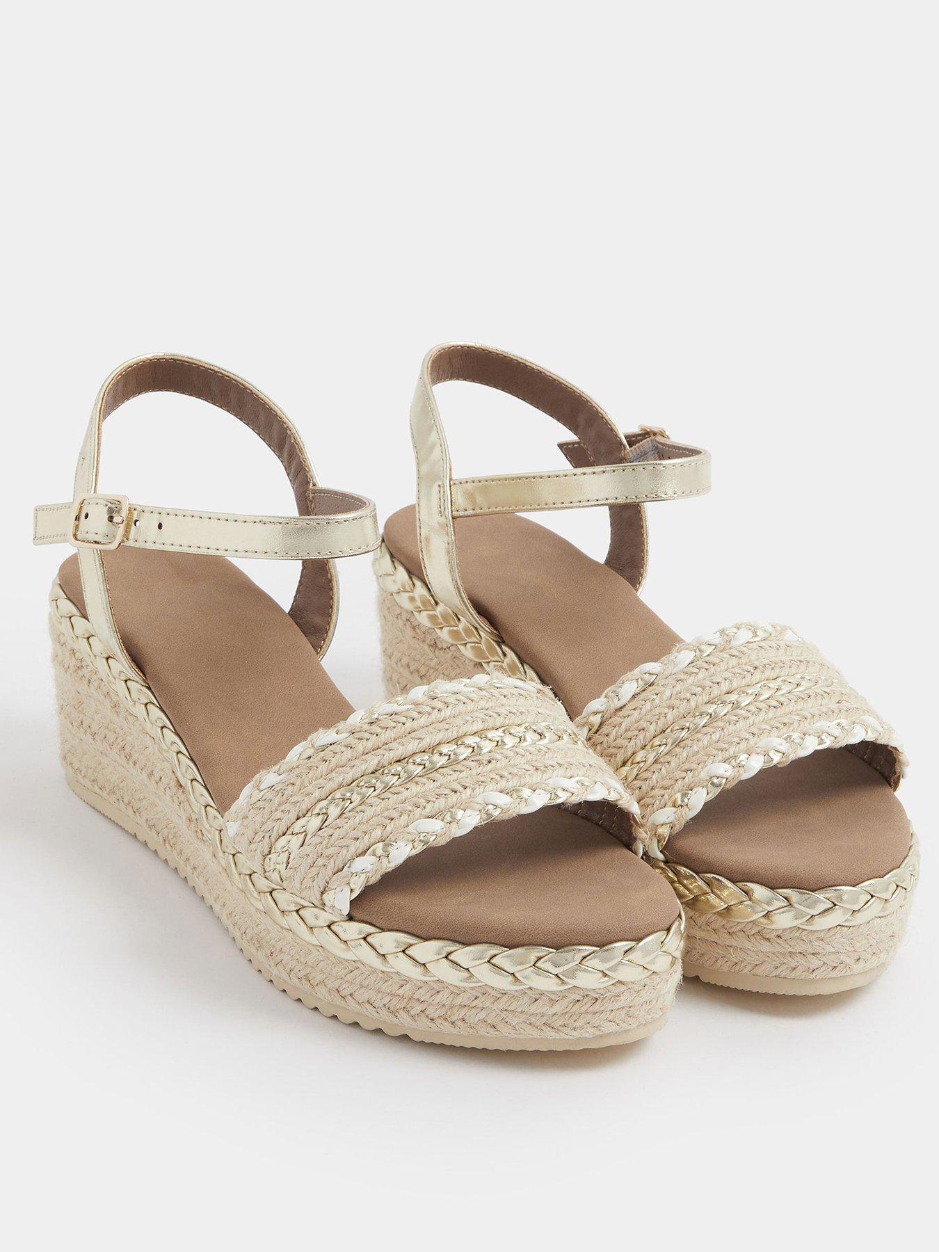 Image 2 of 4 of Yours Curve Extra Wide Fit Mixed Material Wedge Sandals