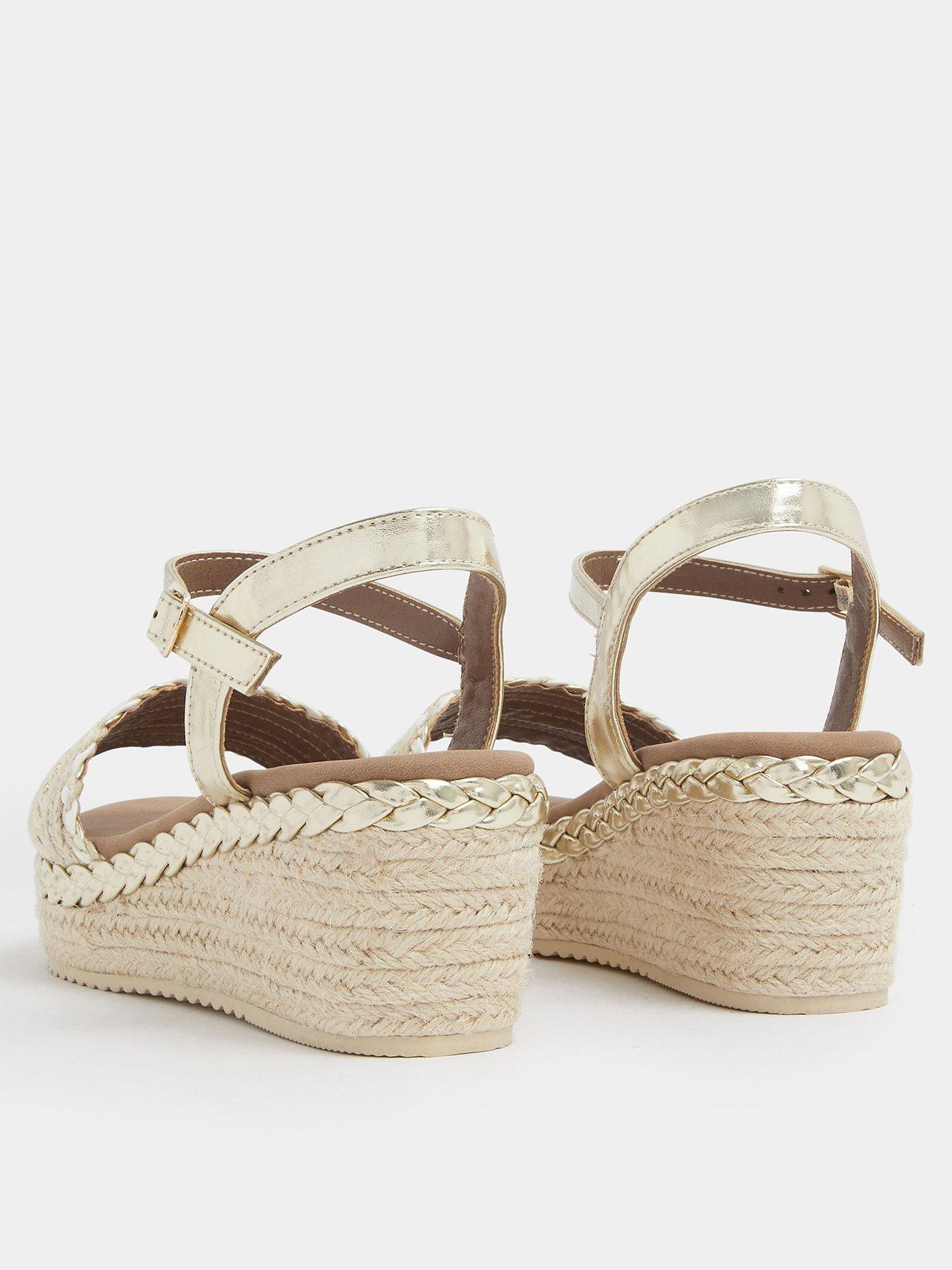 Image 3 of 4 of Yours Curve Extra Wide Fit Mixed Material Wedge Sandals