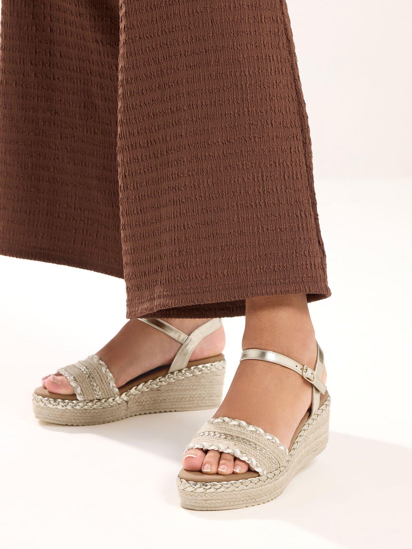 Image 4 of 4 of Yours Curve Extra Wide Fit Mixed Material Wedge Sandals