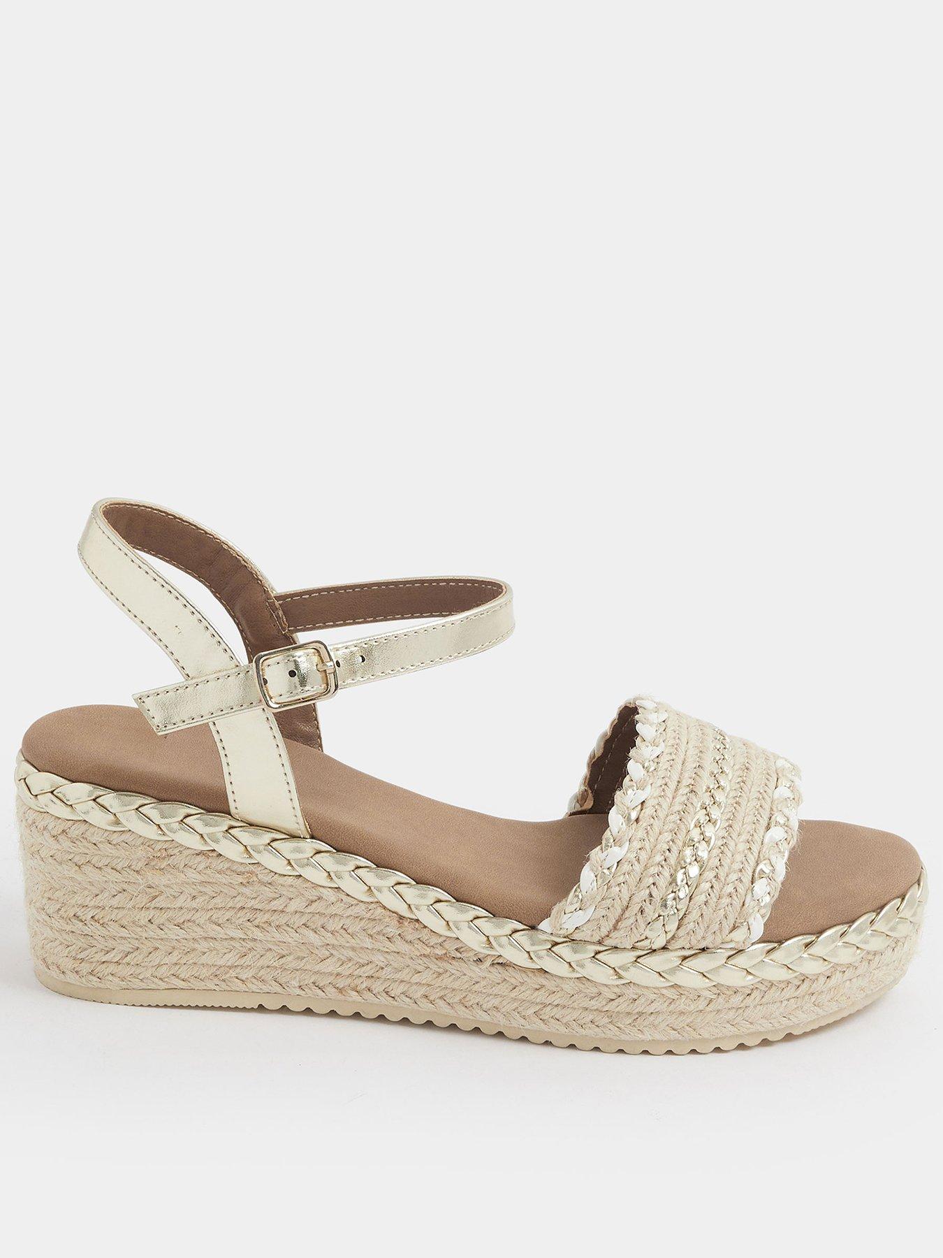 Yours Curve Wide Fit Wedge Sandals - Gold