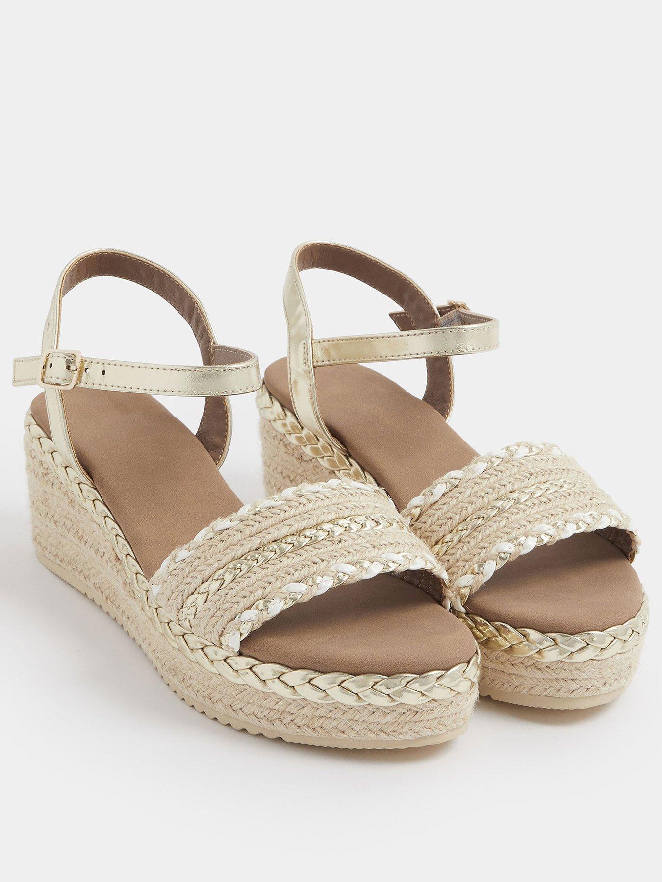 yours-curve-wide-fit-wedge-sandals-goldstillFront