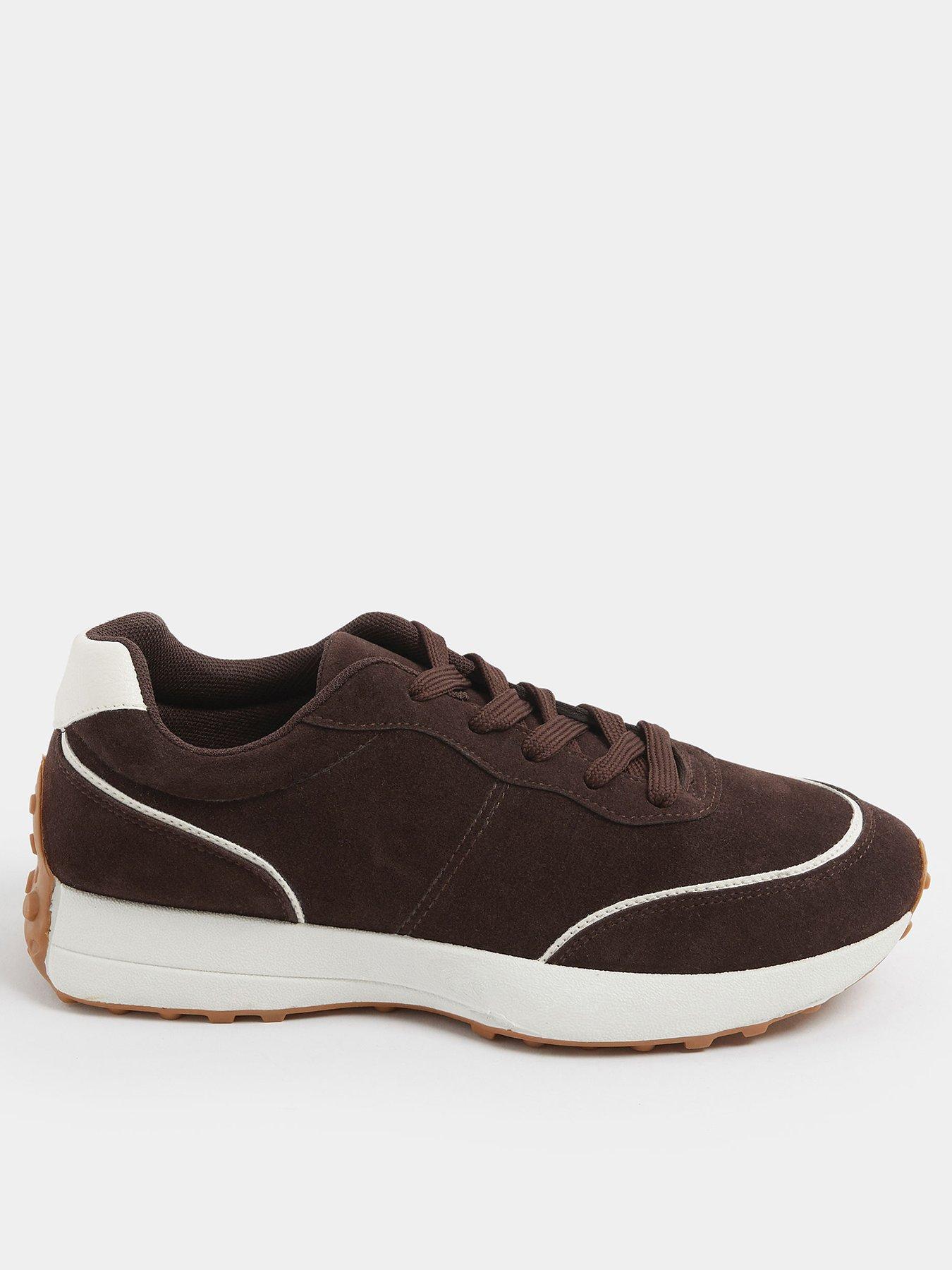Yours Curve Wide Fit Lace Up Runner Trainer - Brown