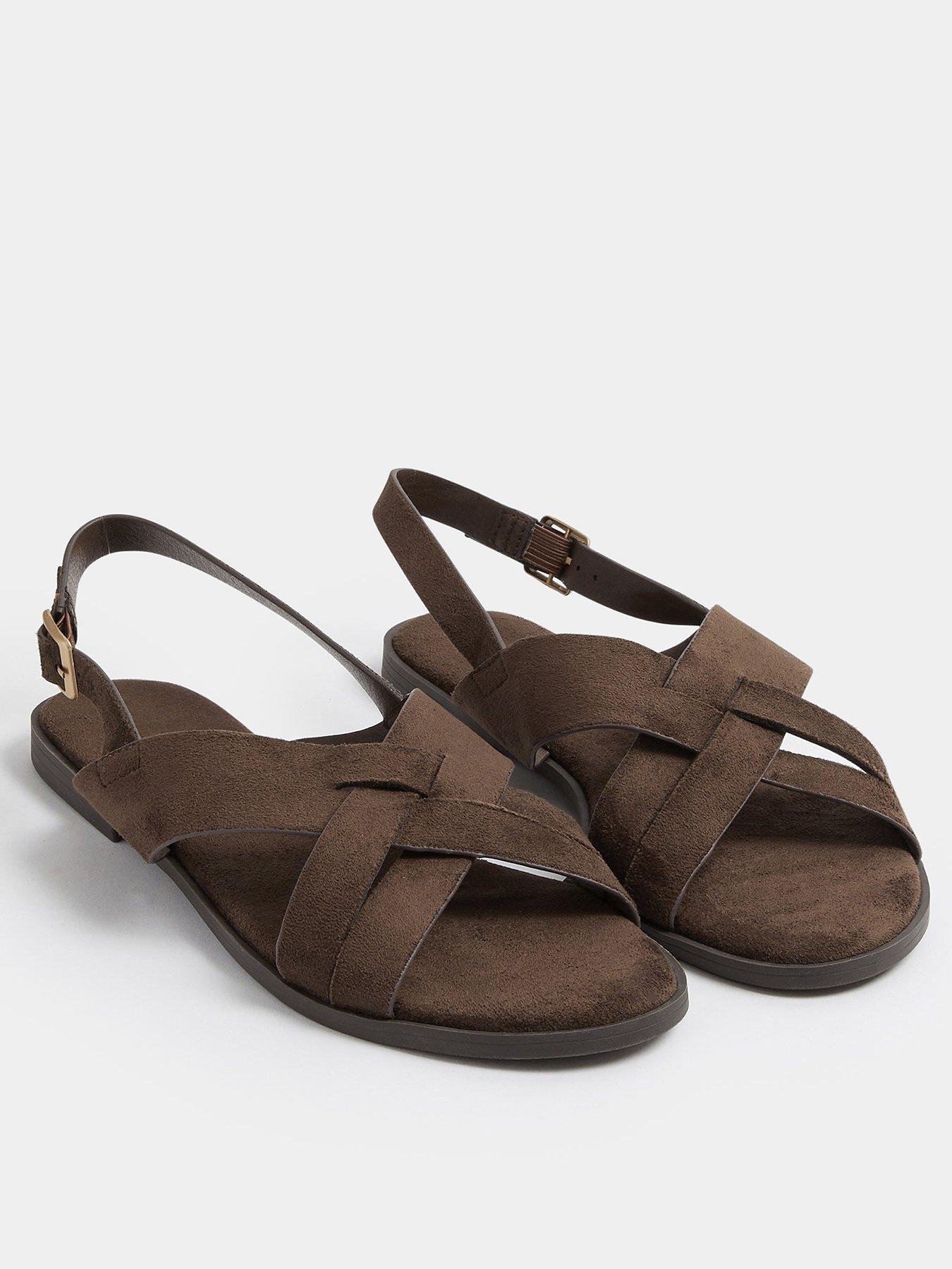 Image 2 of 4 of Yours Curve Extra Wide Fit Cross Over Sandals - Brown