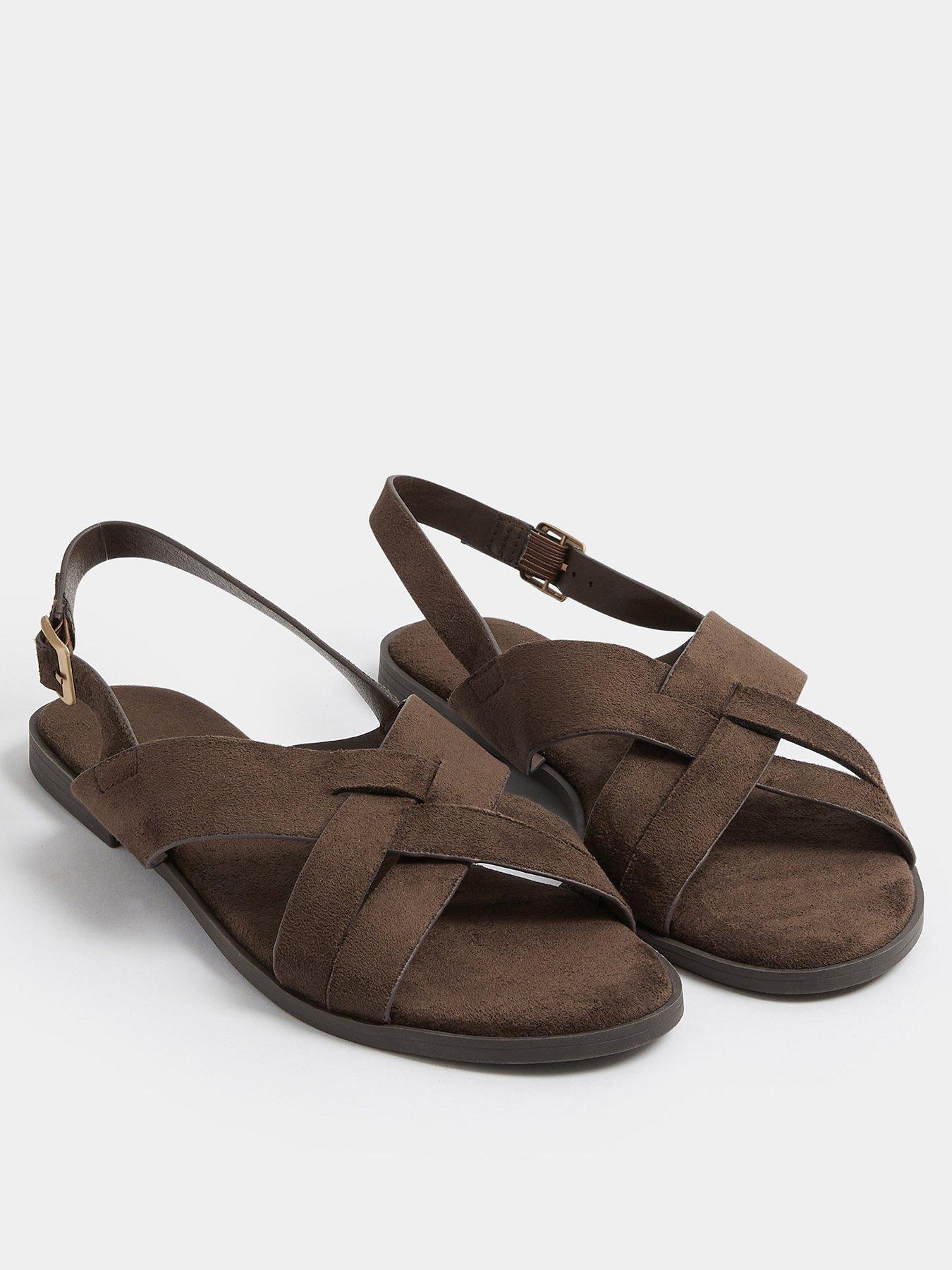 Image 2 of 4 of Yours Curve Wide Fit Cross Over Sandals - Brown