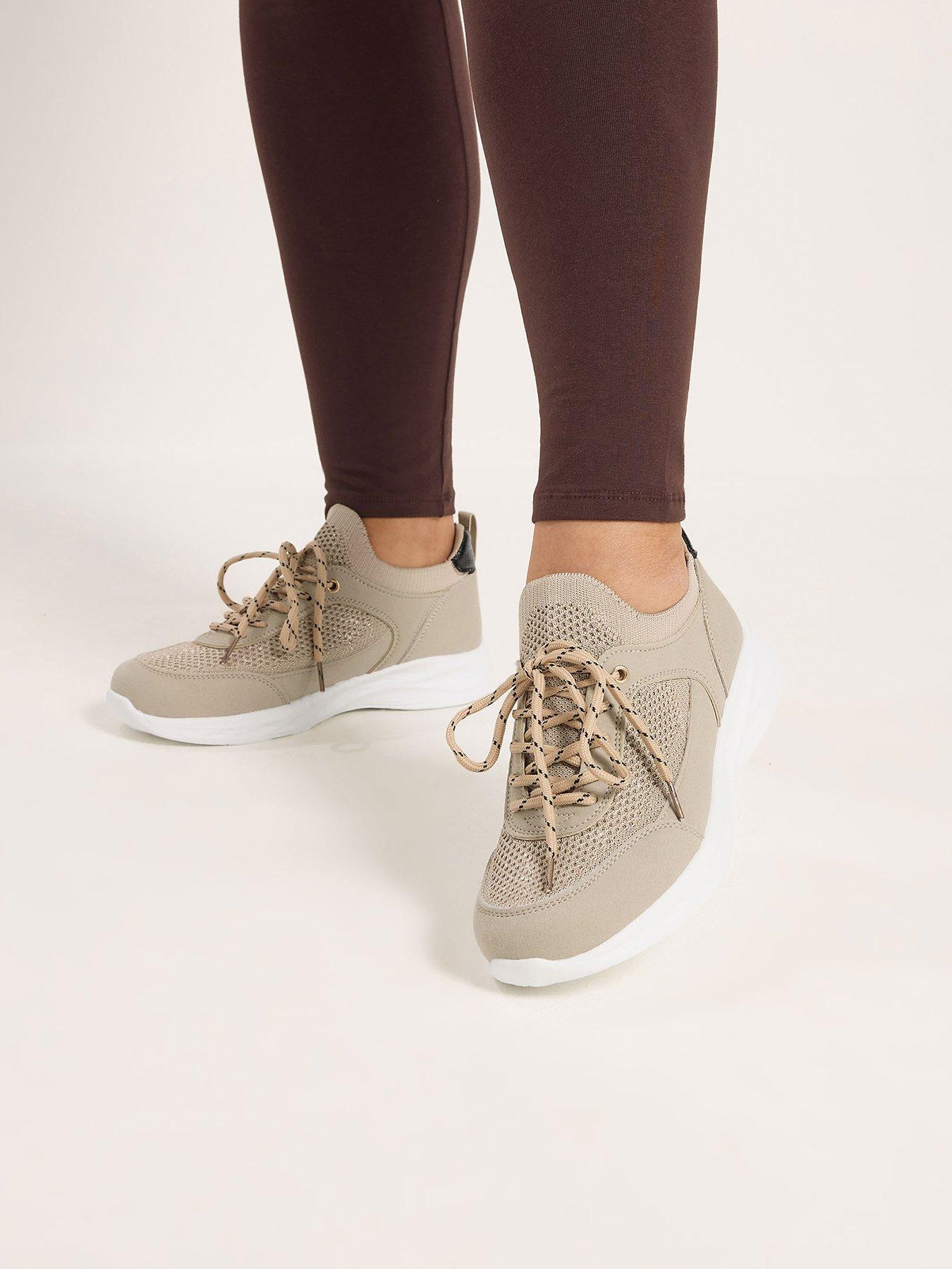 Image 1 of 4 of Yours Curve Extra Wide Fit Knitted Lace Up Trainer