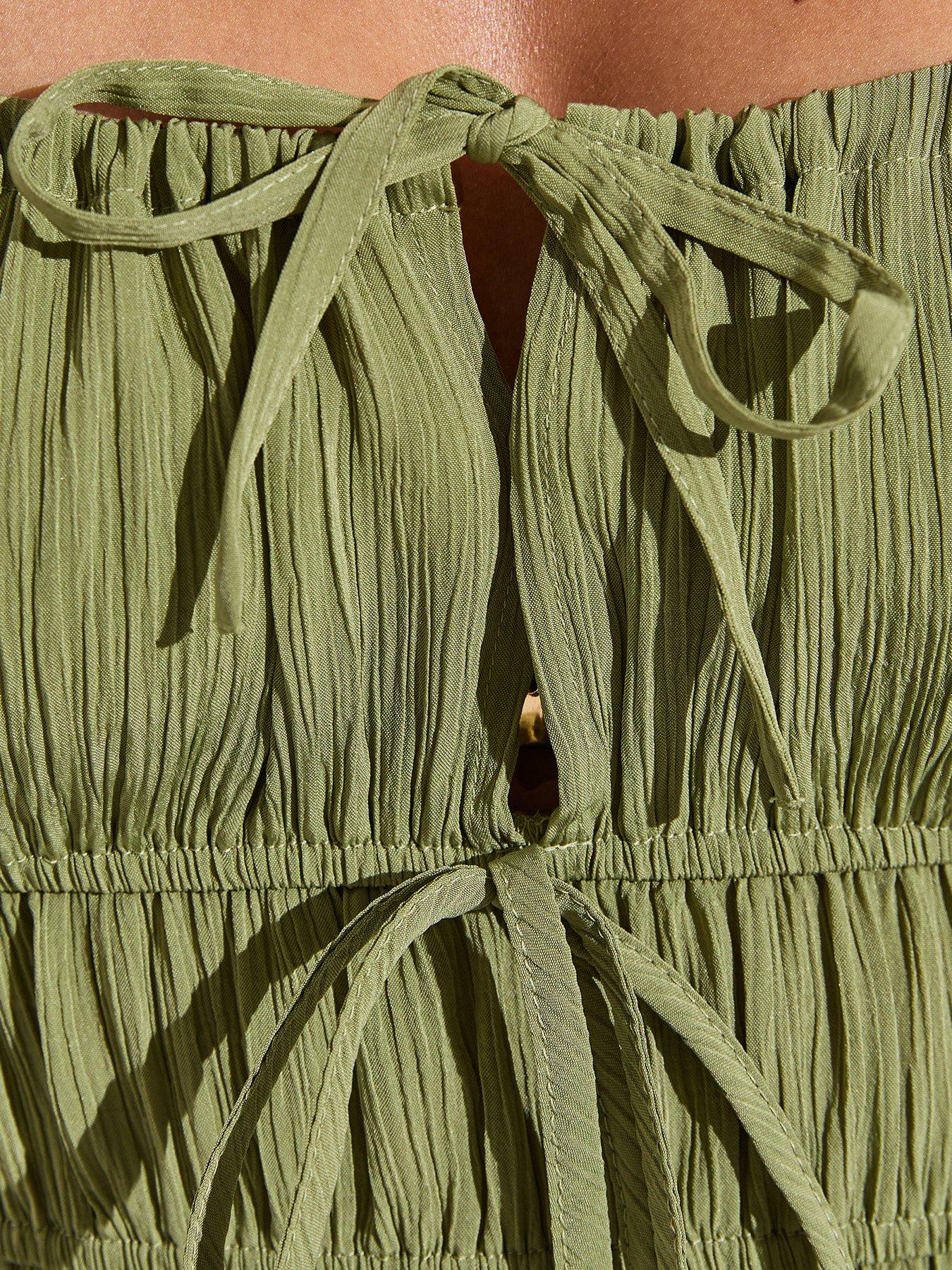 Image 5 of 5 of New Look Tie Front Beach Mini Dress - Green
