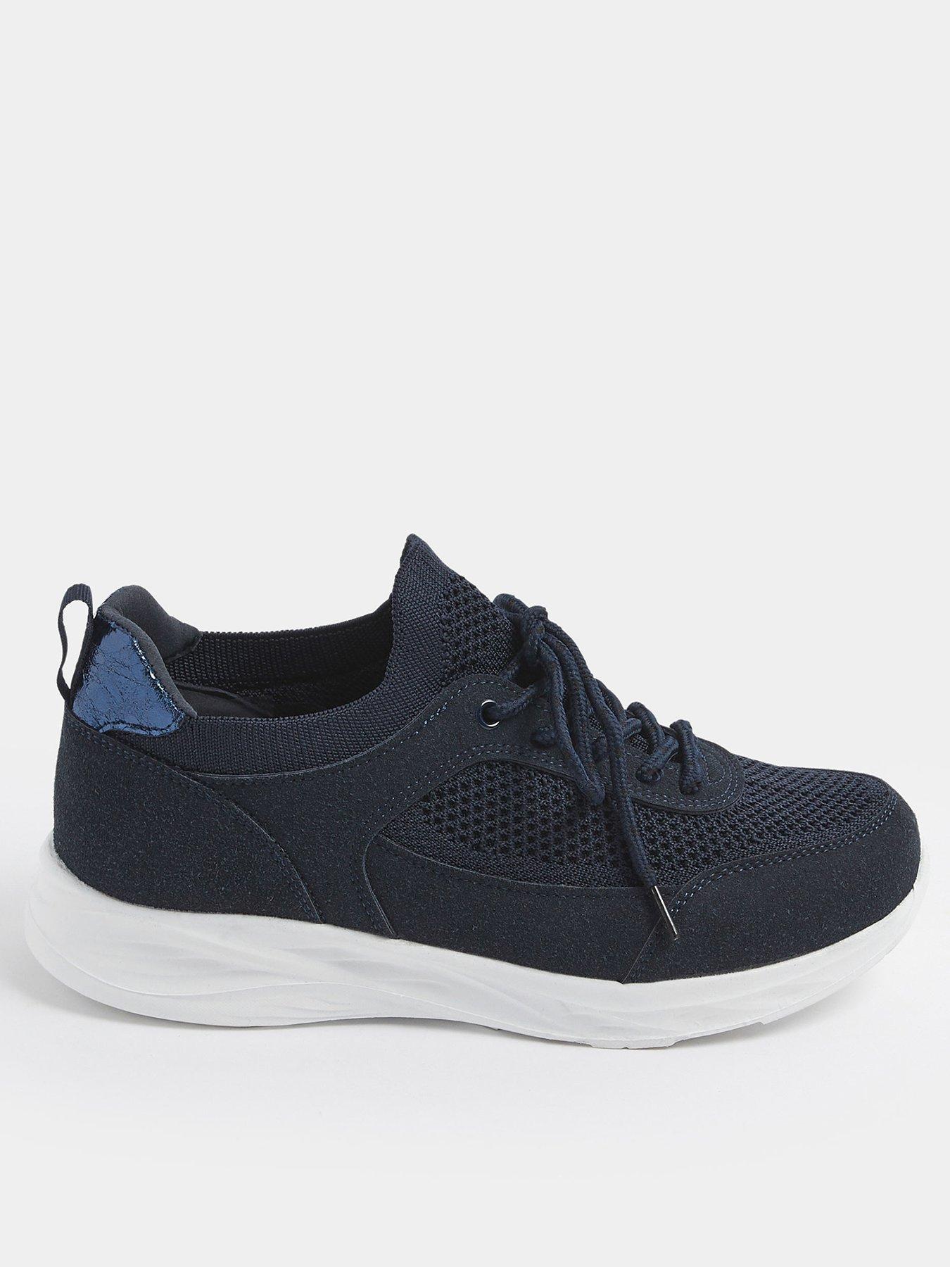 Yours Curve Extra Wide Fit Knitted Lace Up Trainer - Blue