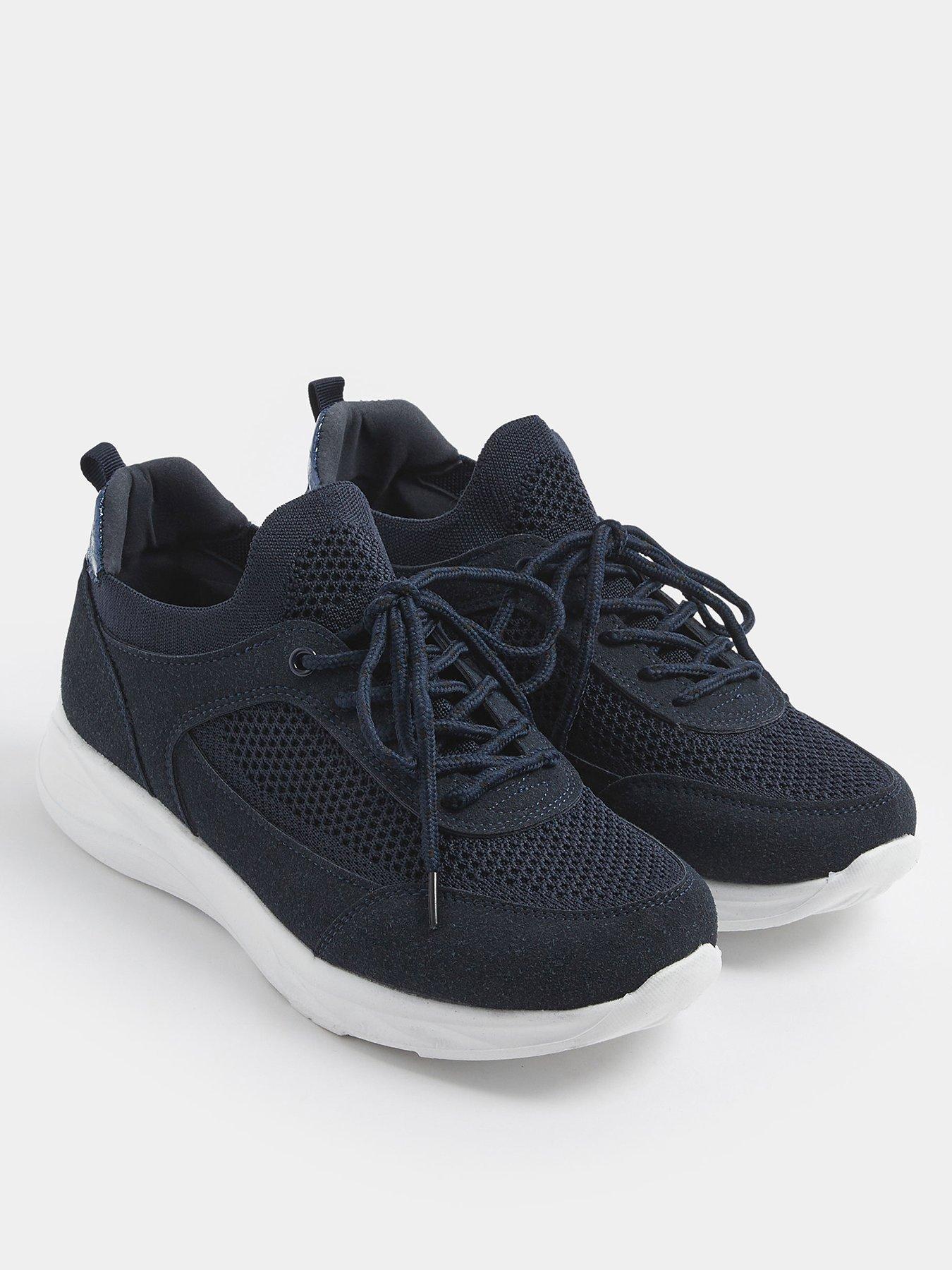 yours-curve-extra-wide-fit-knitted-lace-up-trainer-bluestillFront